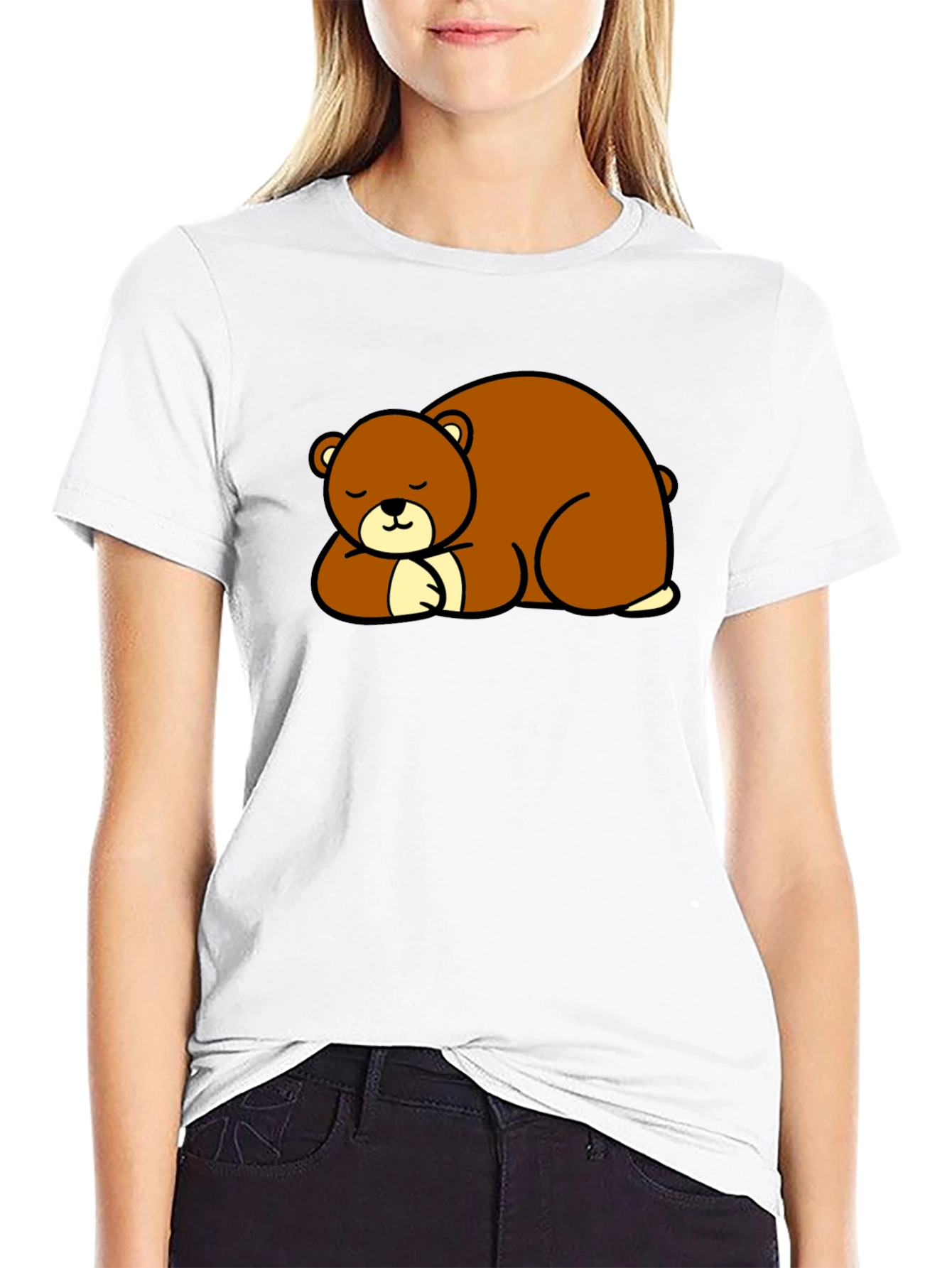 Cute Sleeping Bear Graphic Tee - Black