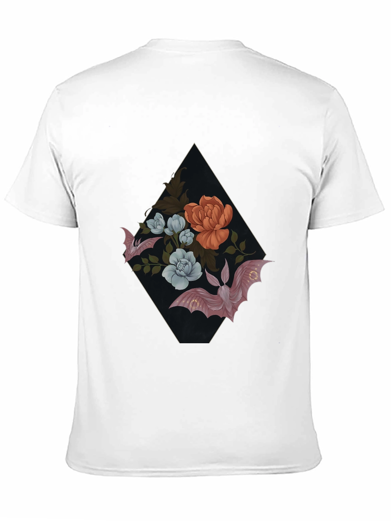 Floral Bat Graphic Tee - Gothic Style