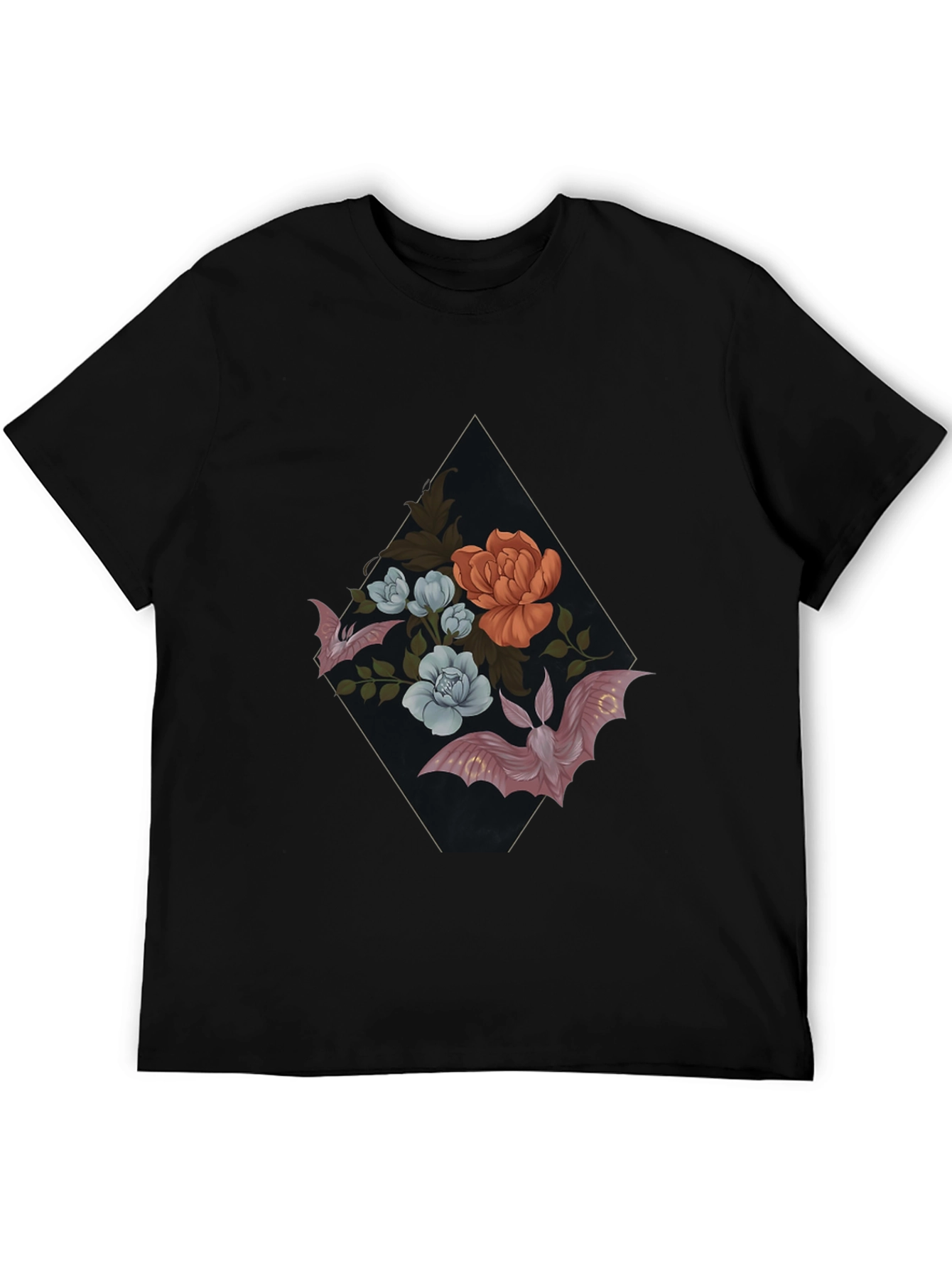 Floral Bat Graphic Tee - Gothic Style