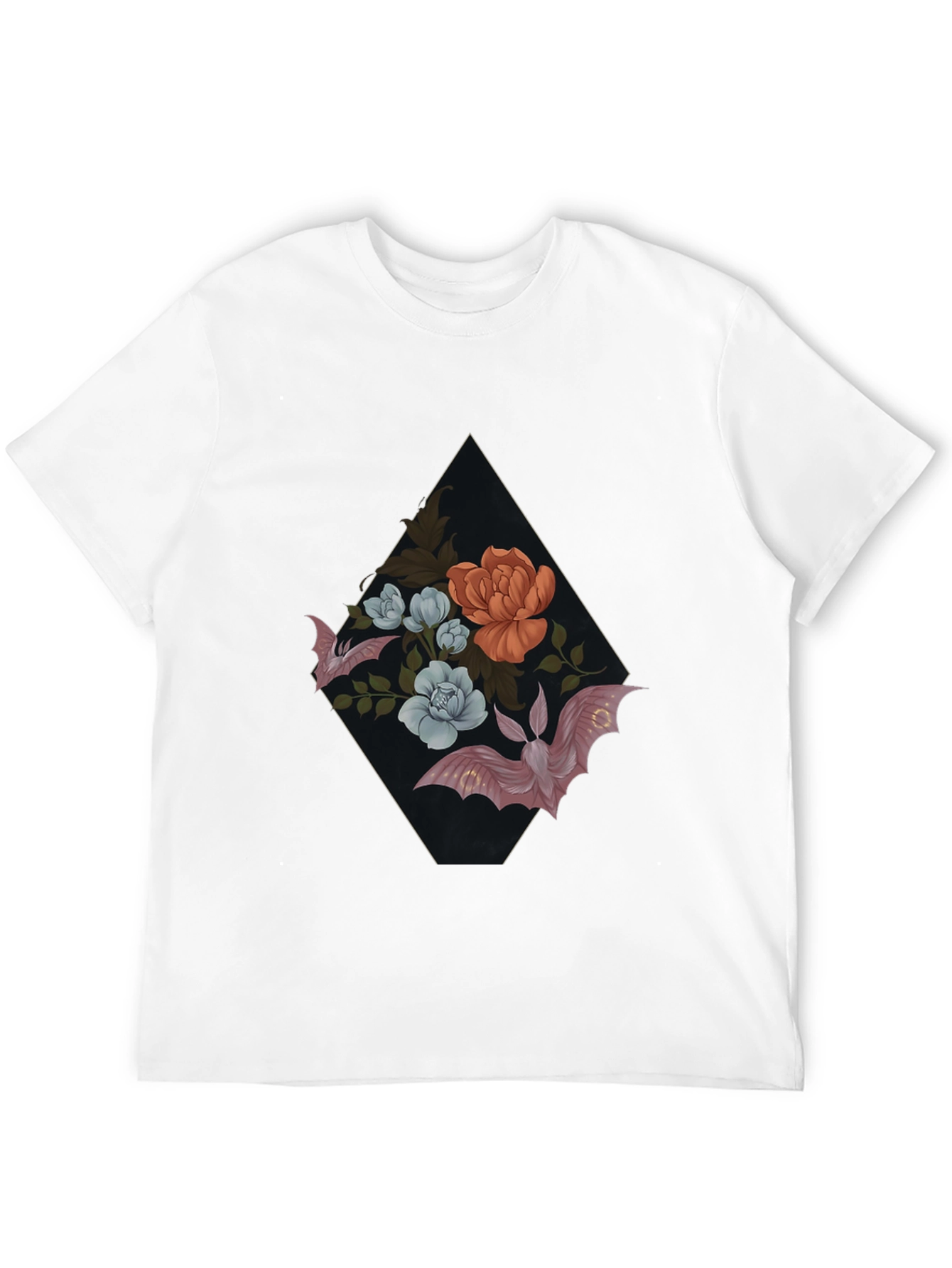 Floral Bat Graphic Tee - Gothic Style