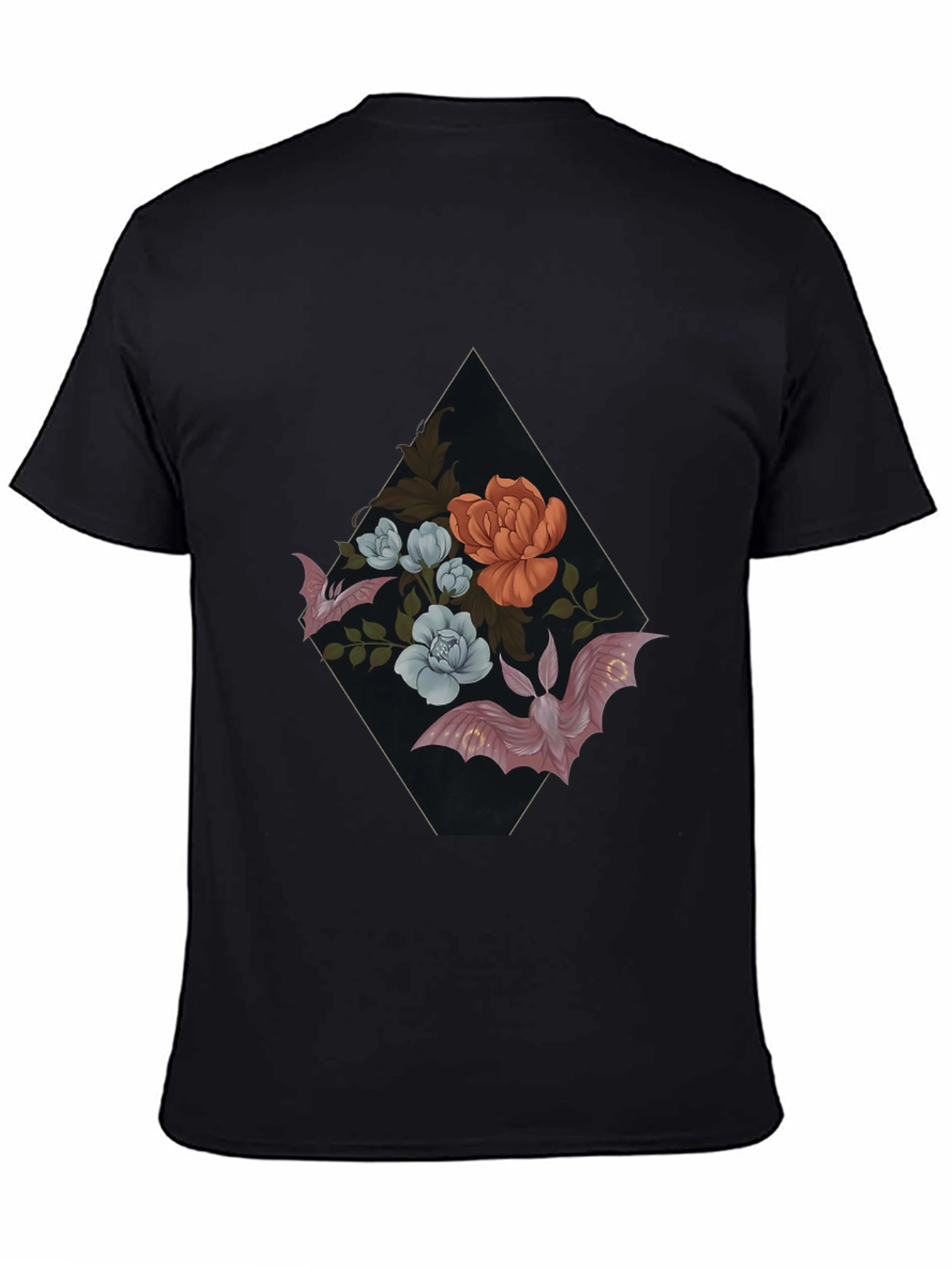Floral Bat Graphic Tee - Gothic Style