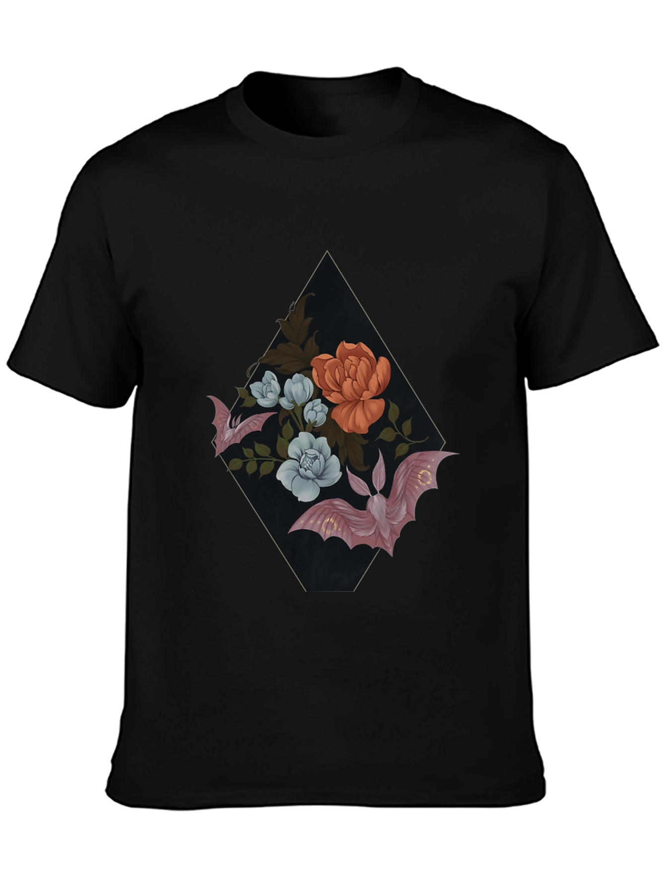 Floral Bat Graphic Tee - Gothic Style