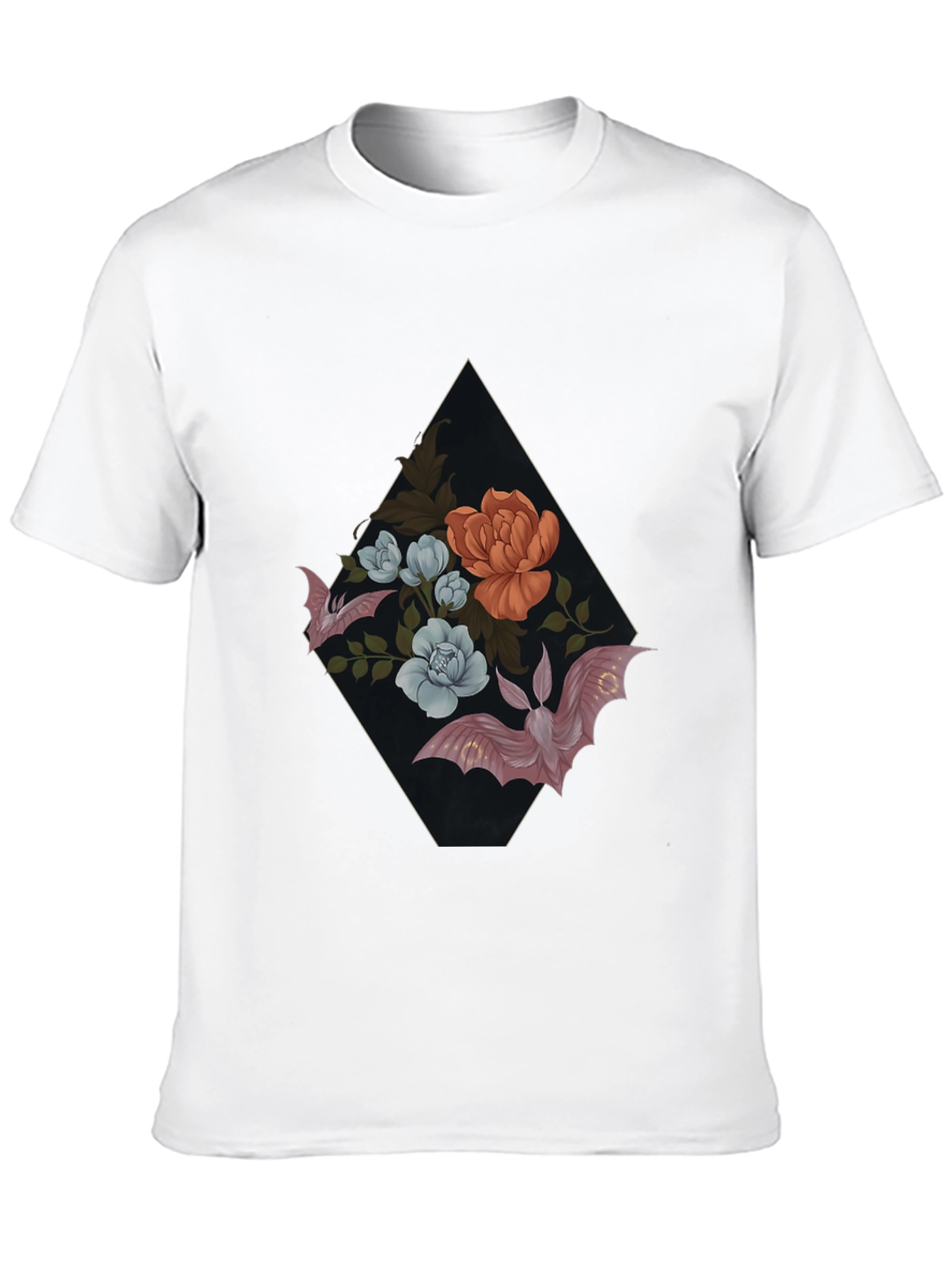 Floral Bat Graphic Tee - Gothic Style