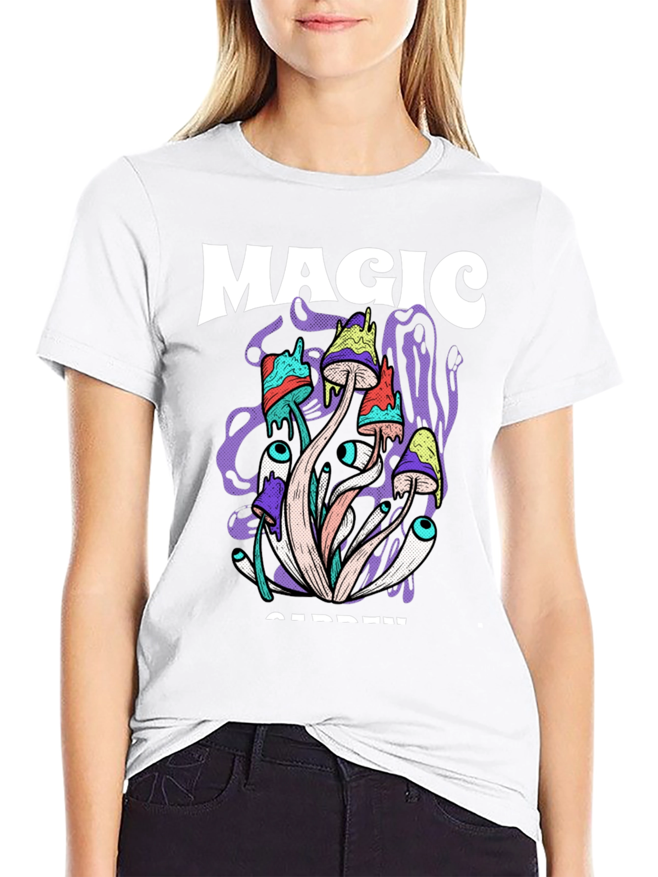 Magic Garden Graphic Tee - Psychedelic Mushroom Design