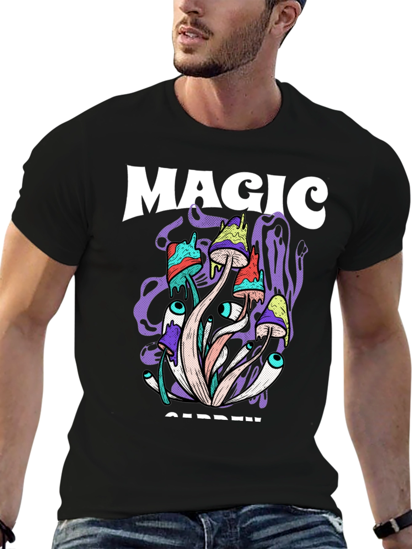 Magic Garden Graphic Tee - Psychedelic Mushroom Design
