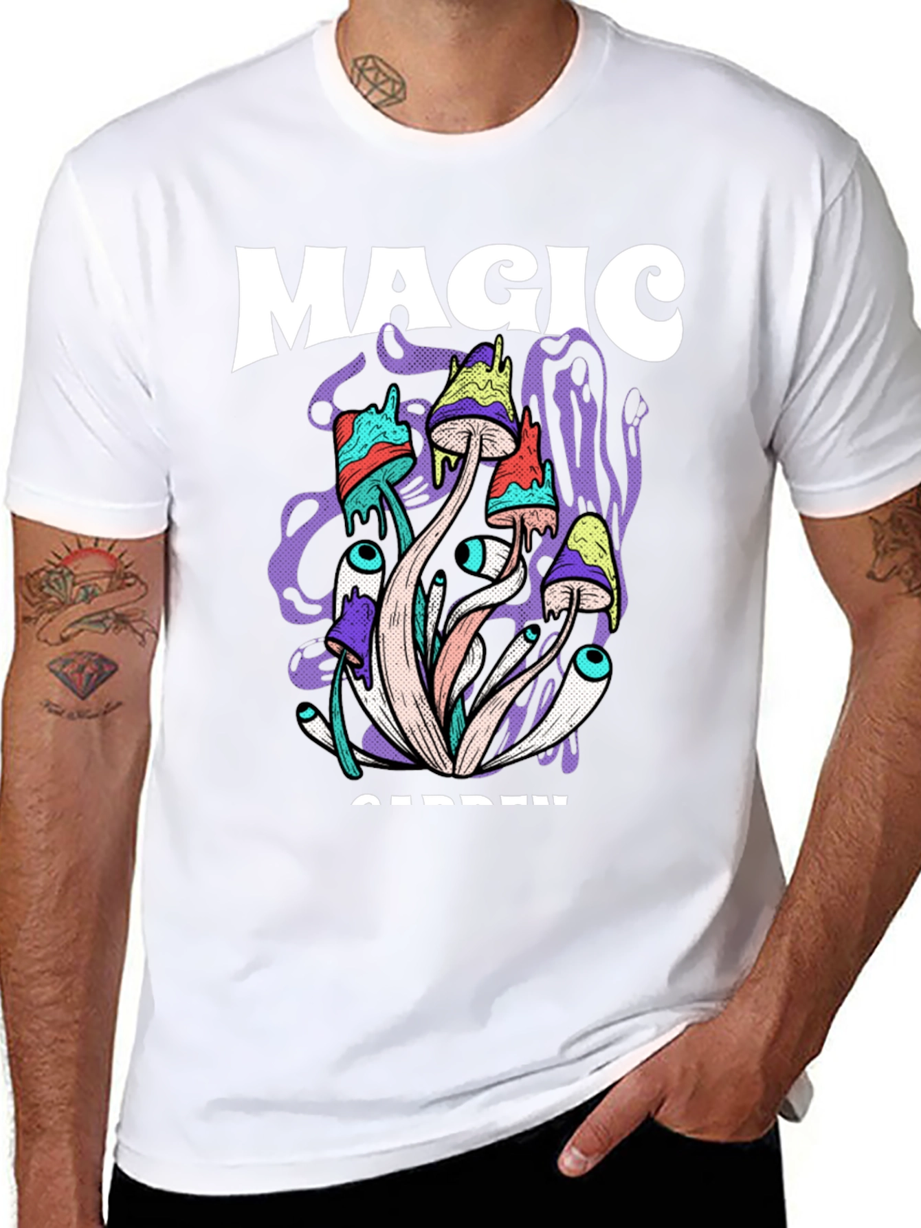 Magic Garden Graphic Tee - Psychedelic Mushroom Design