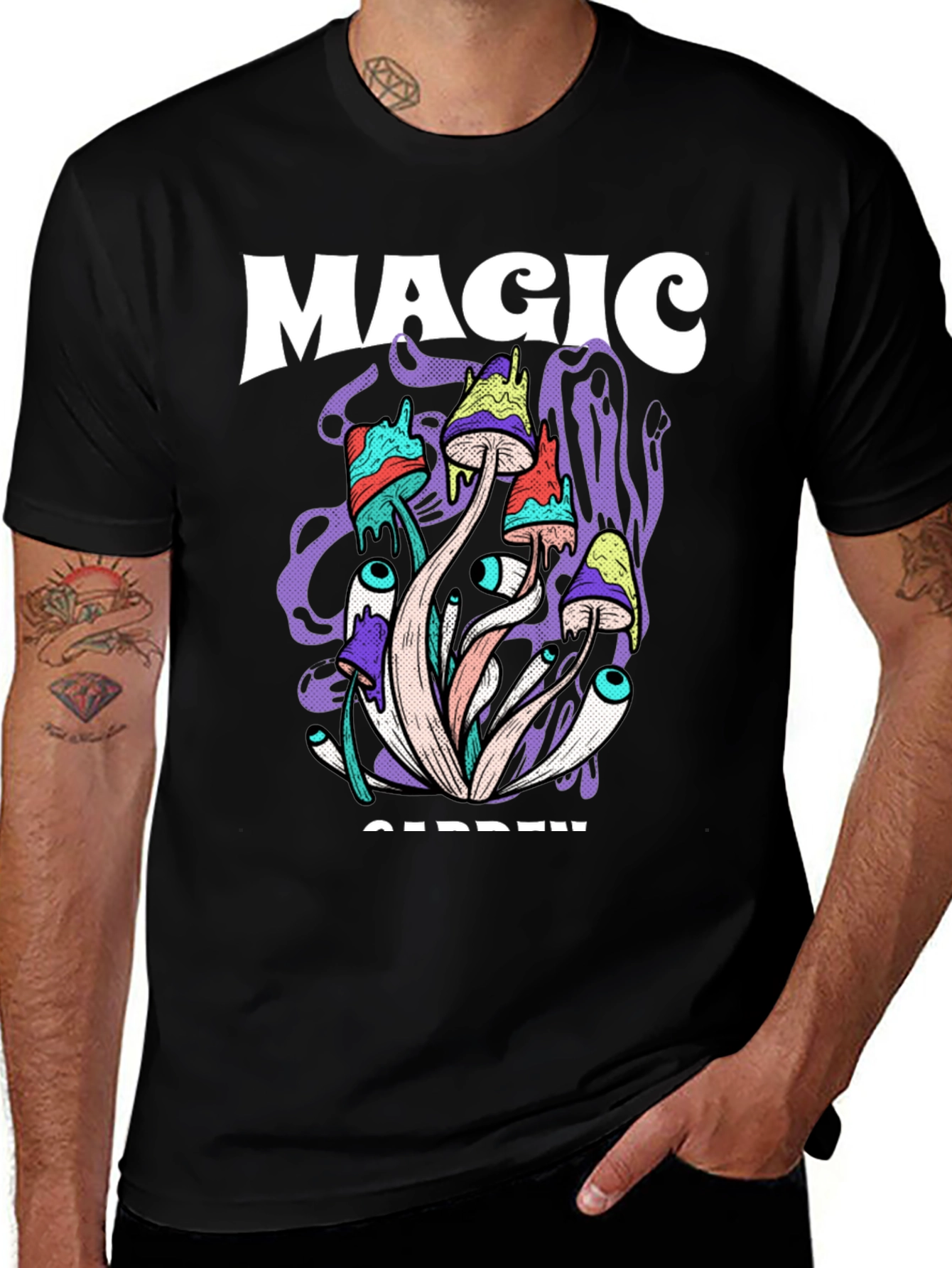 Magic Garden Graphic Tee - Psychedelic Mushroom Design