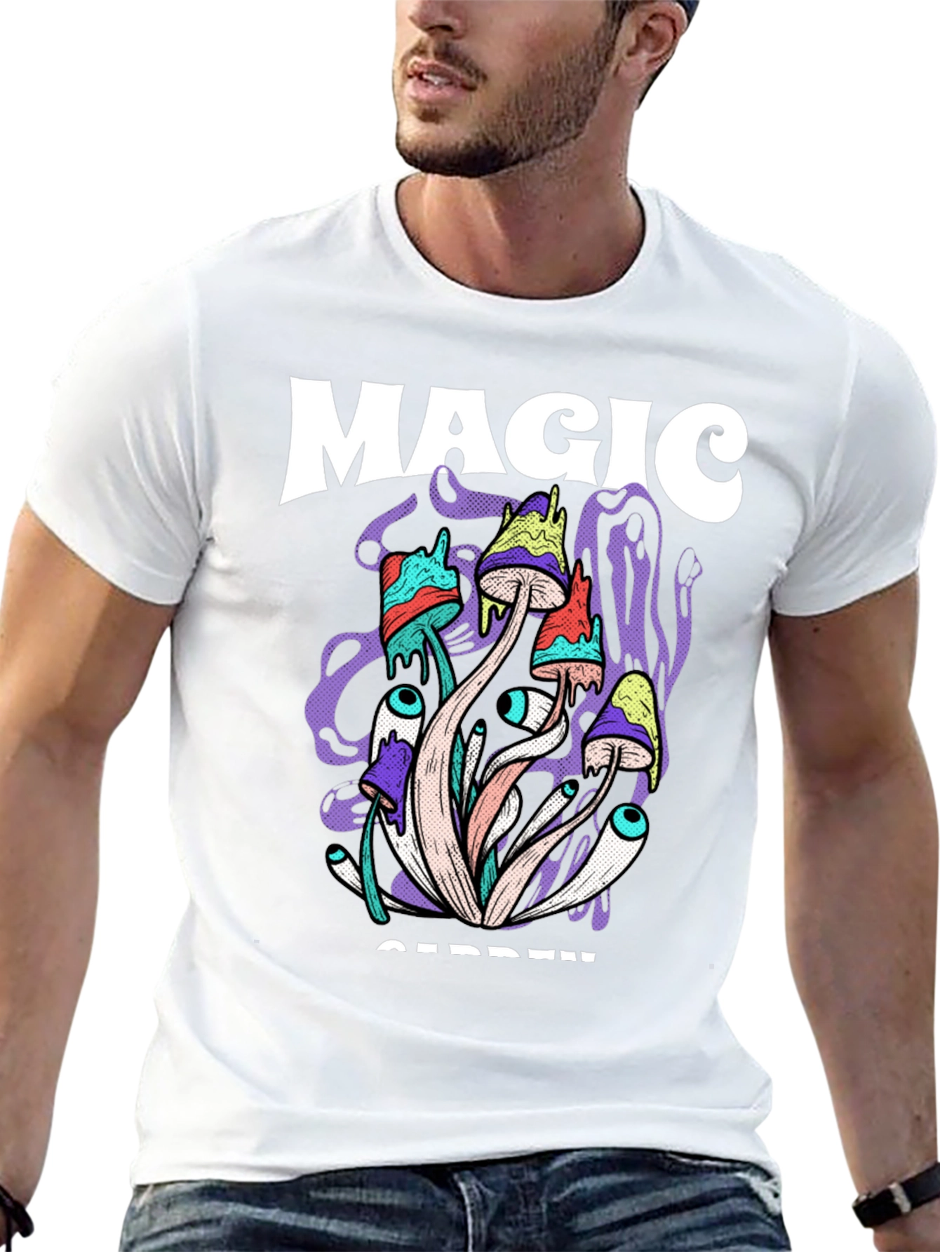 Magic Garden Graphic Tee - Psychedelic Mushroom Design