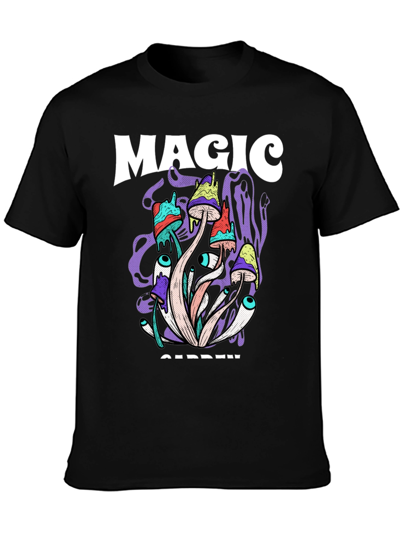 Magic Garden Graphic Tee - Psychedelic Mushroom Design