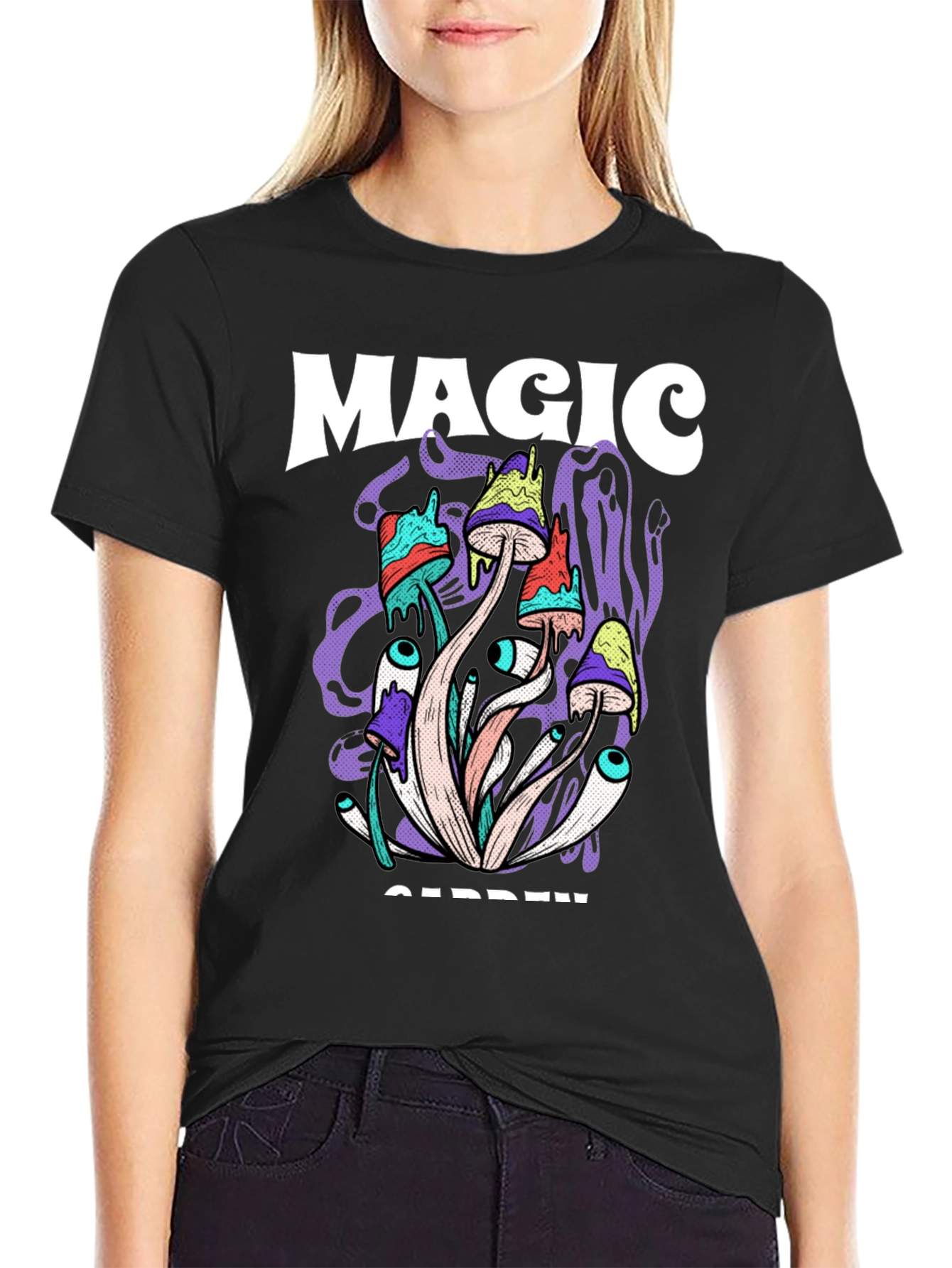 Magic Garden Graphic Tee - Psychedelic Mushroom Design