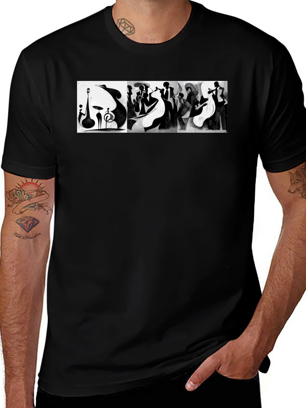 Abstract Jazz Music Band Black T-Shirt