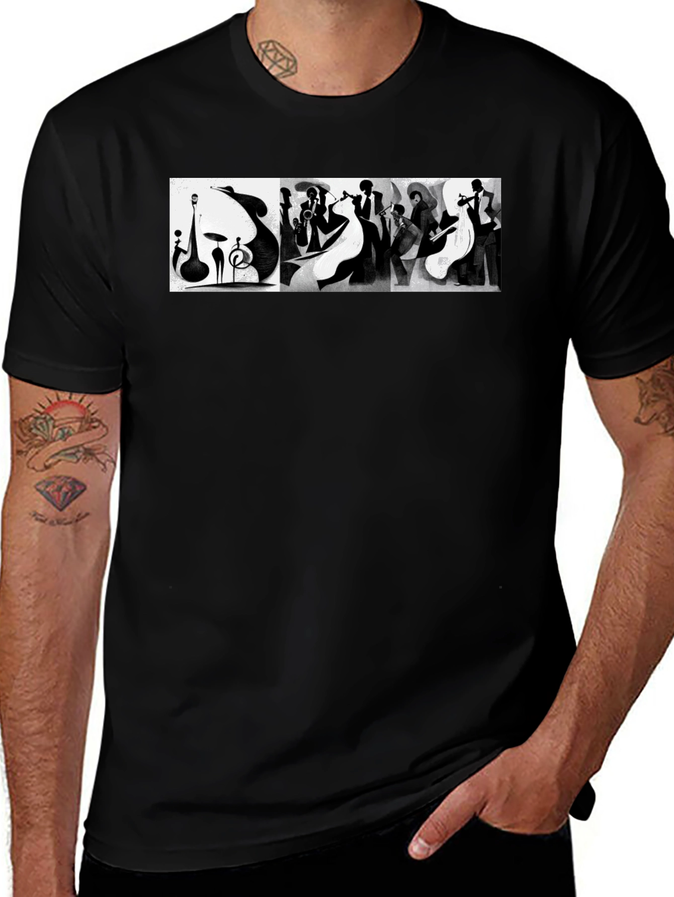 Abstract Jazz Music Band Black T-Shirt