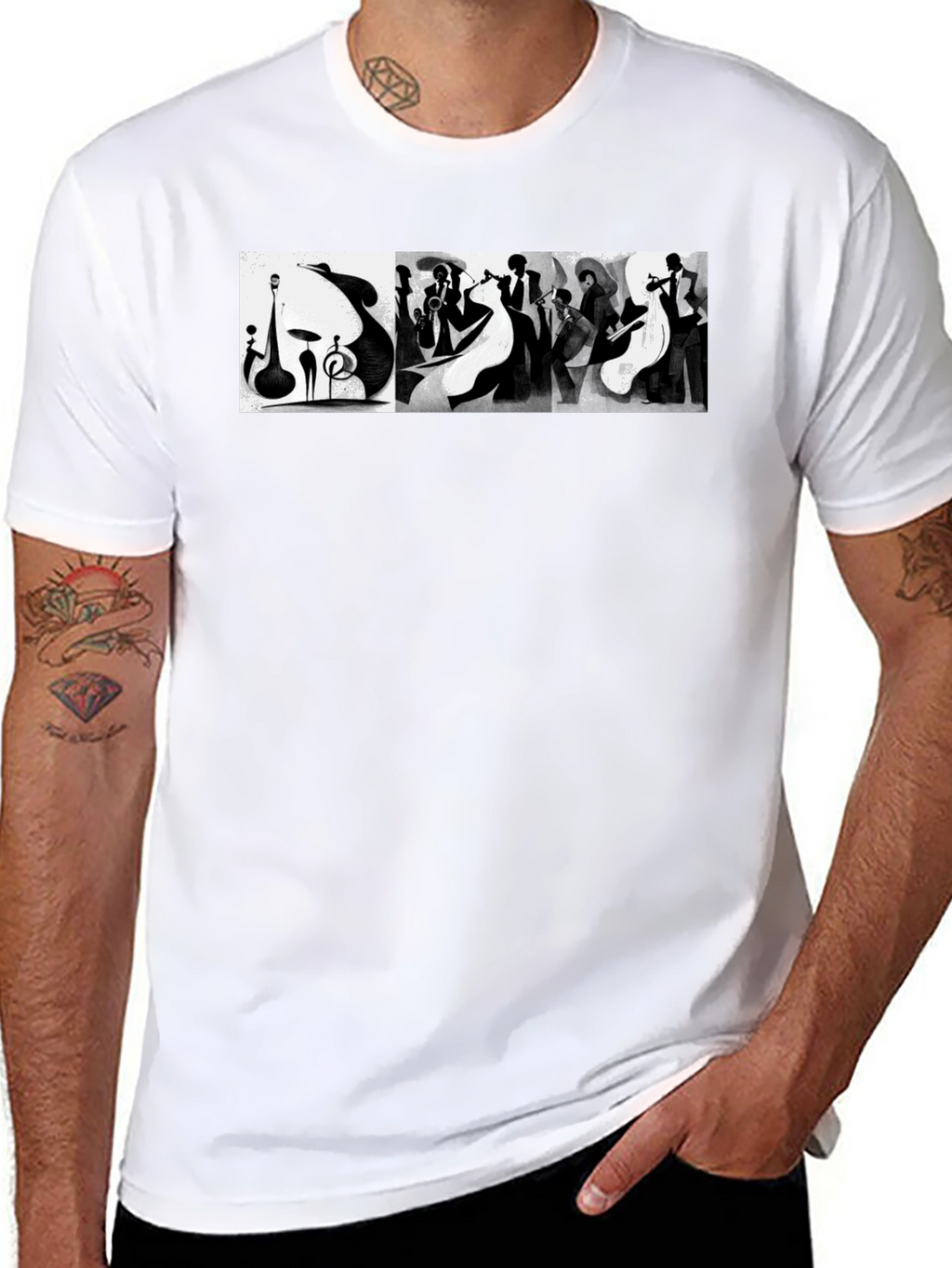 Abstract Jazz Music Band Black T-Shirt