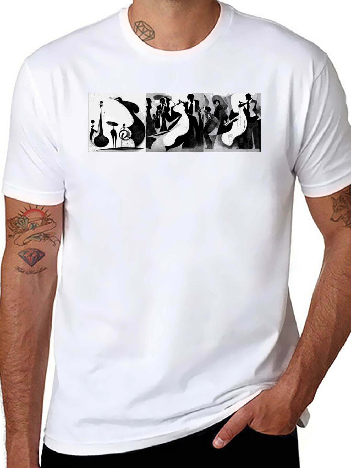 Abstract Jazz Music Band Black T-Shirt