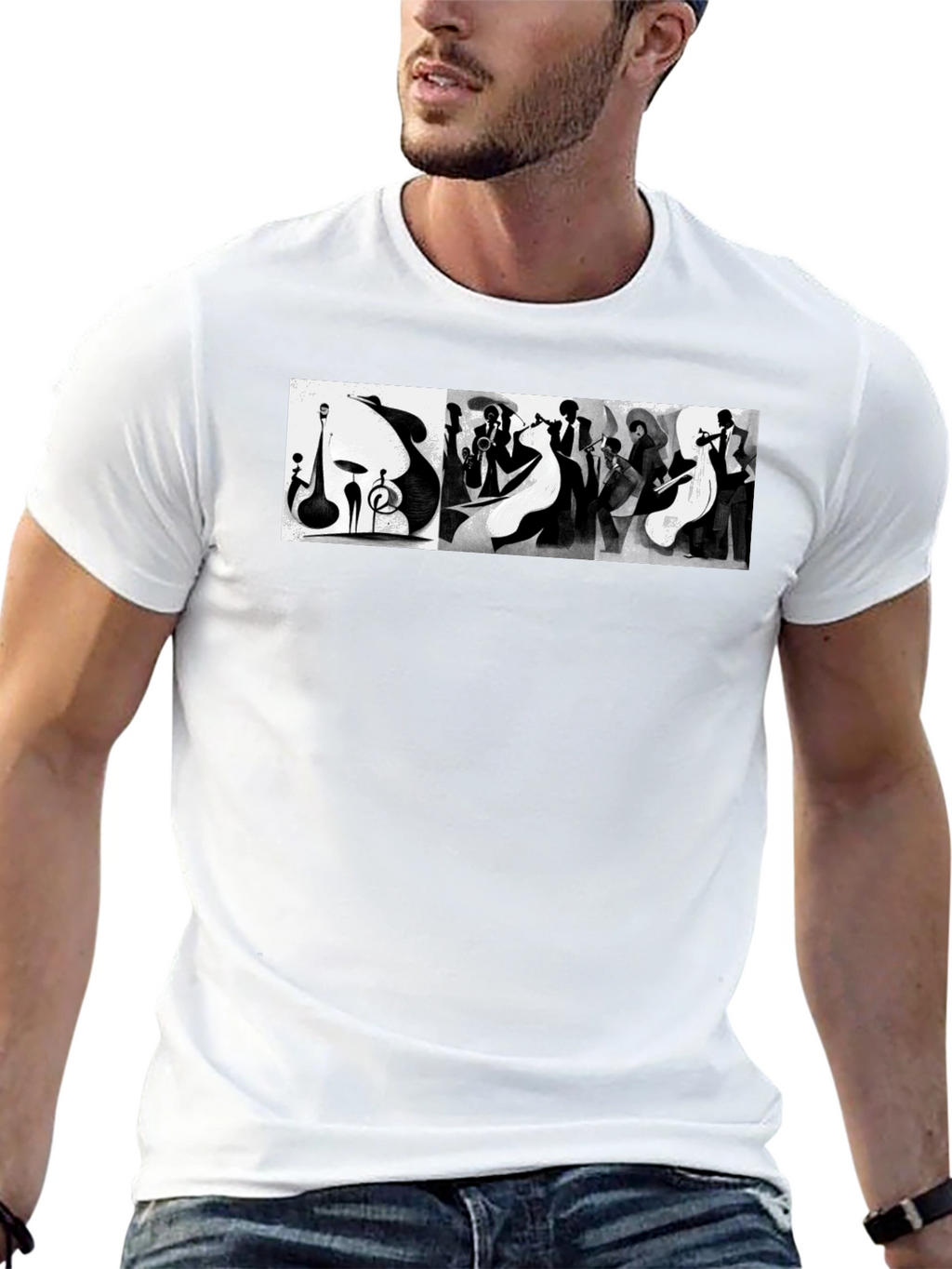 Abstract Jazz Music Band Black T-Shirt