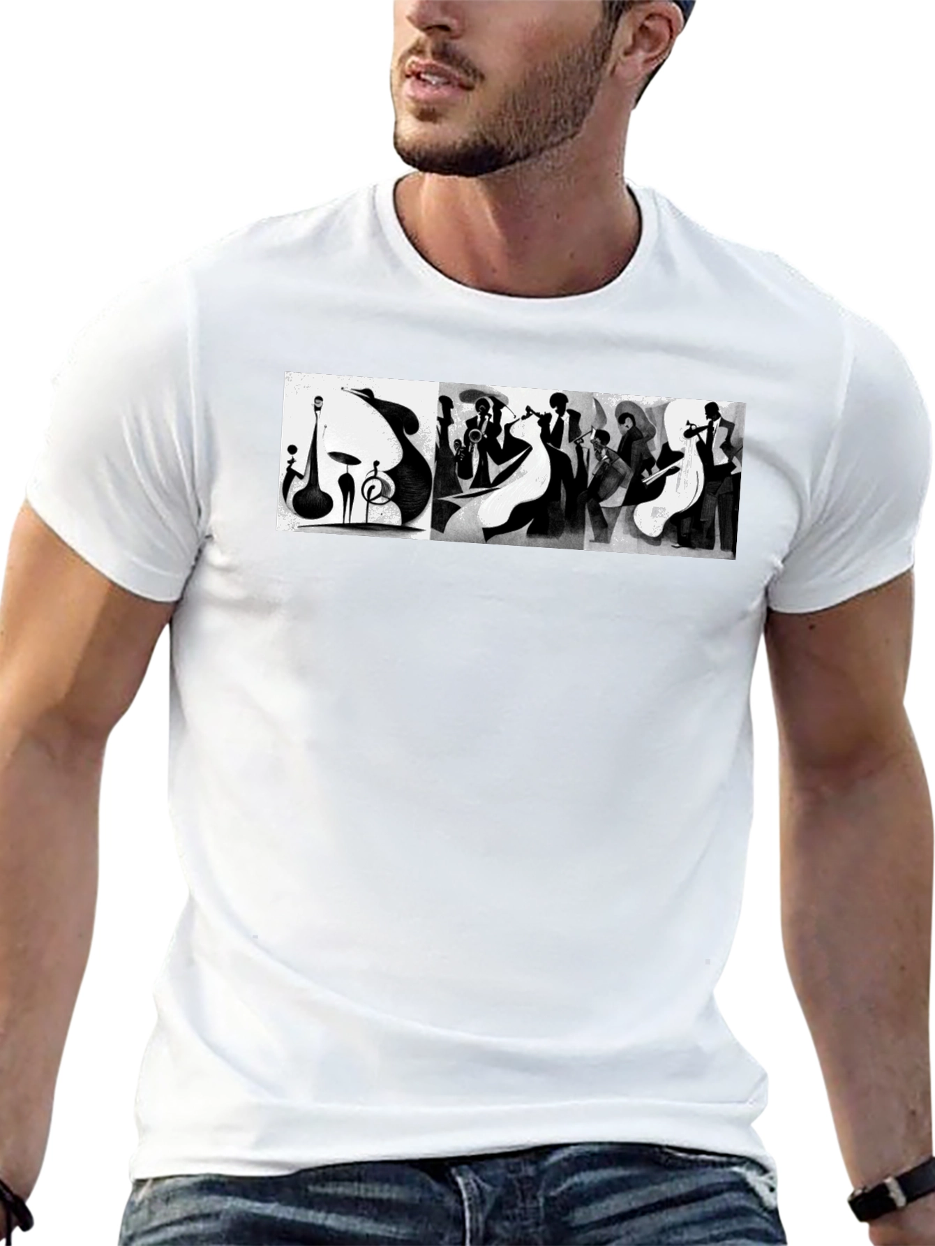 Abstract Jazz Music Band Black T-Shirt