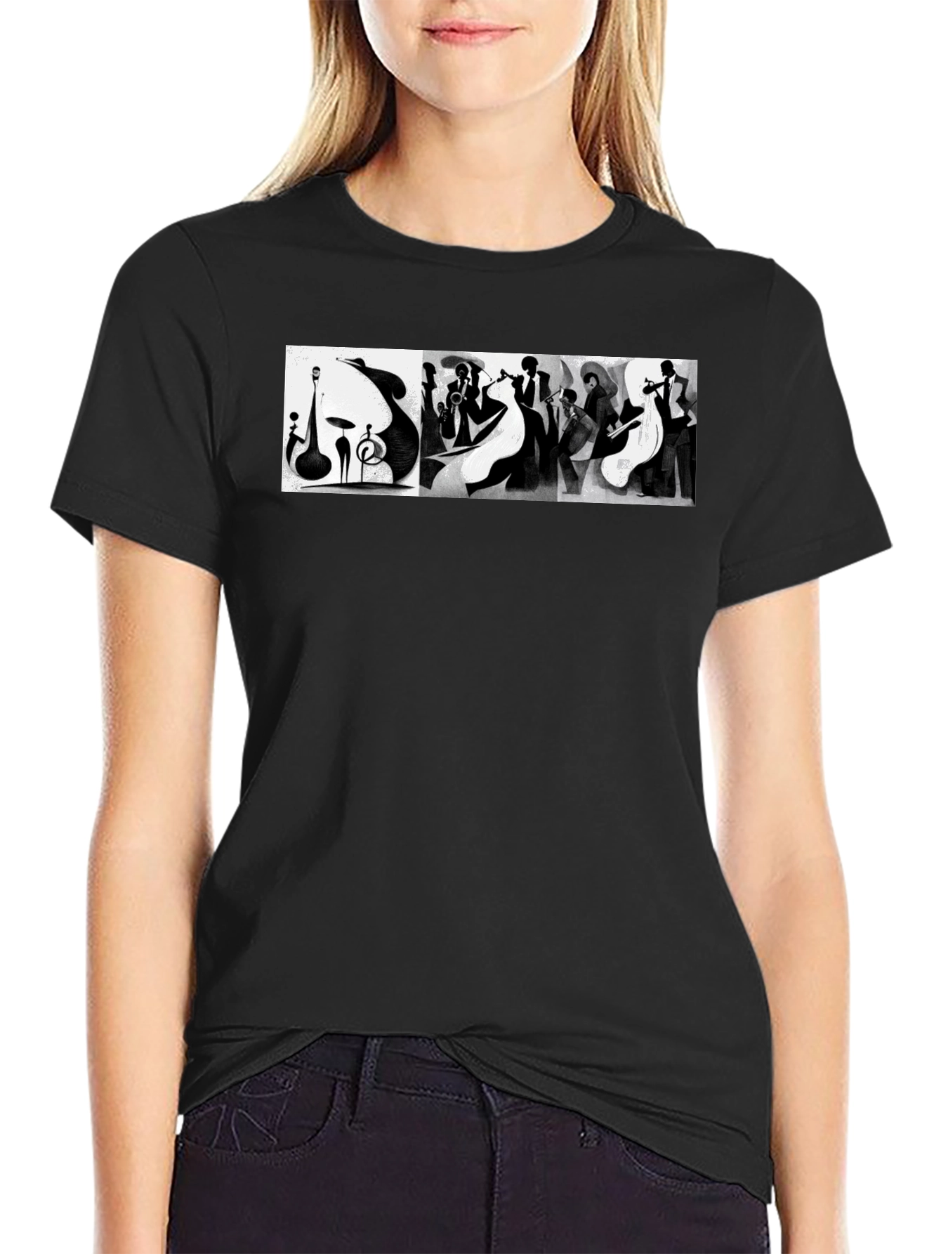 Abstract Jazz Music Band Black T-Shirt