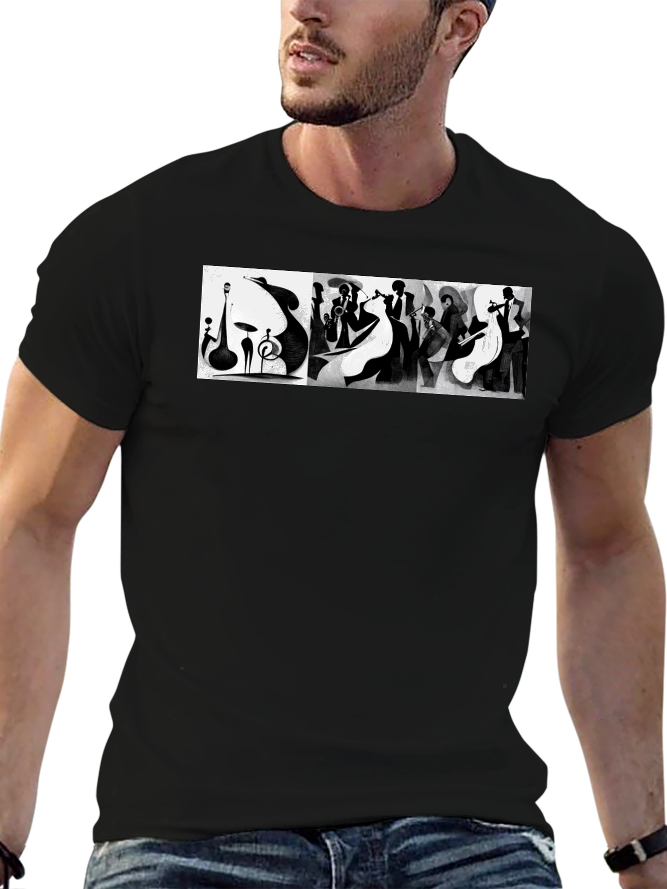 Abstract Jazz Music Band Black T-Shirt
