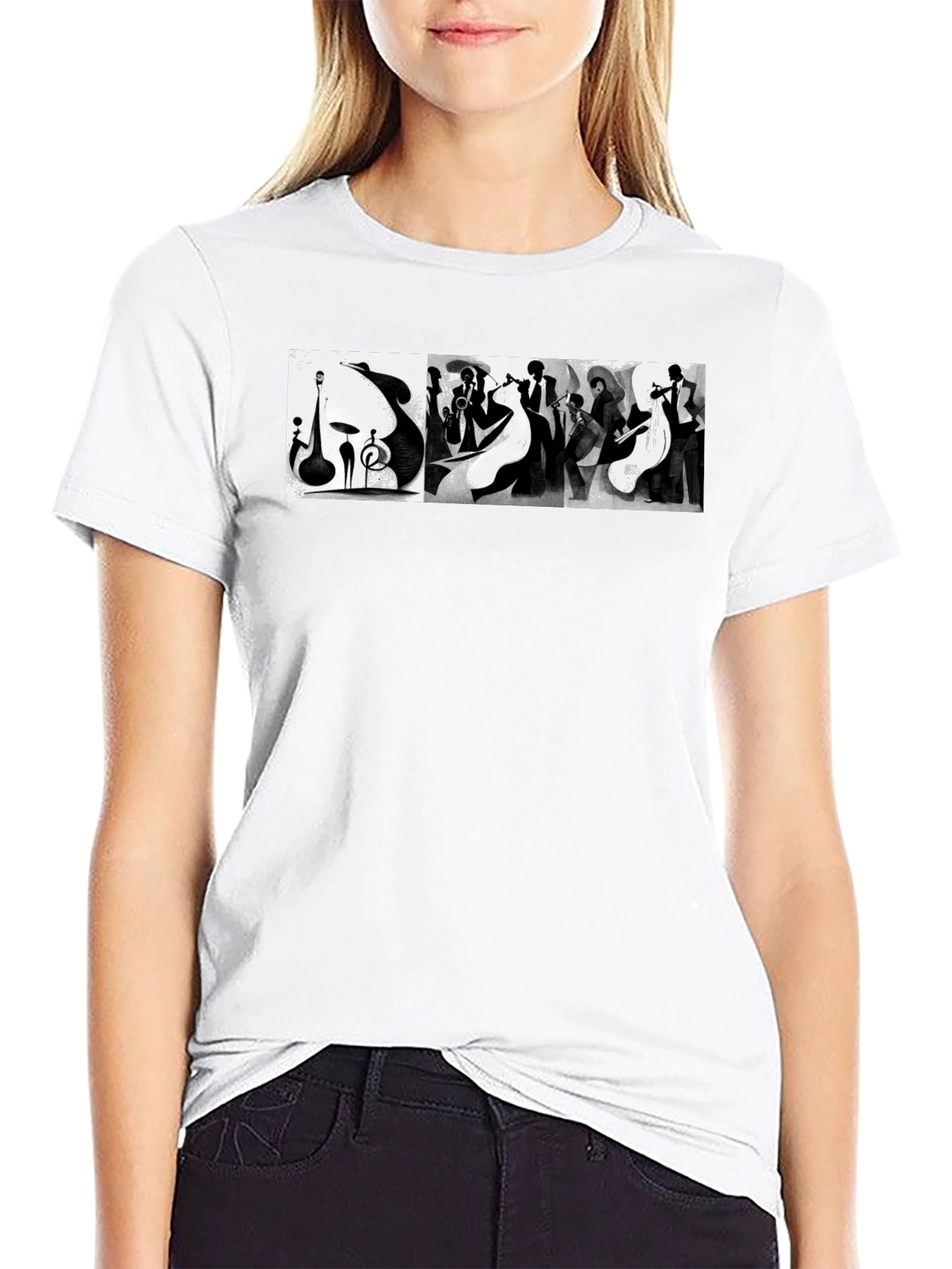 Abstract Jazz Music Band Black T-Shirt