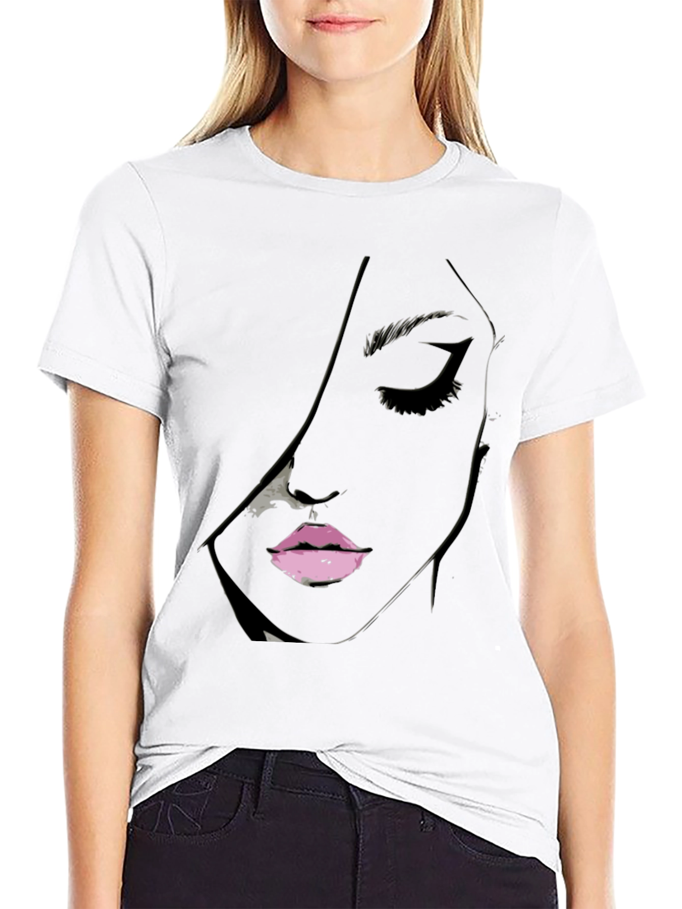 Black Tee with Abstract Face Design