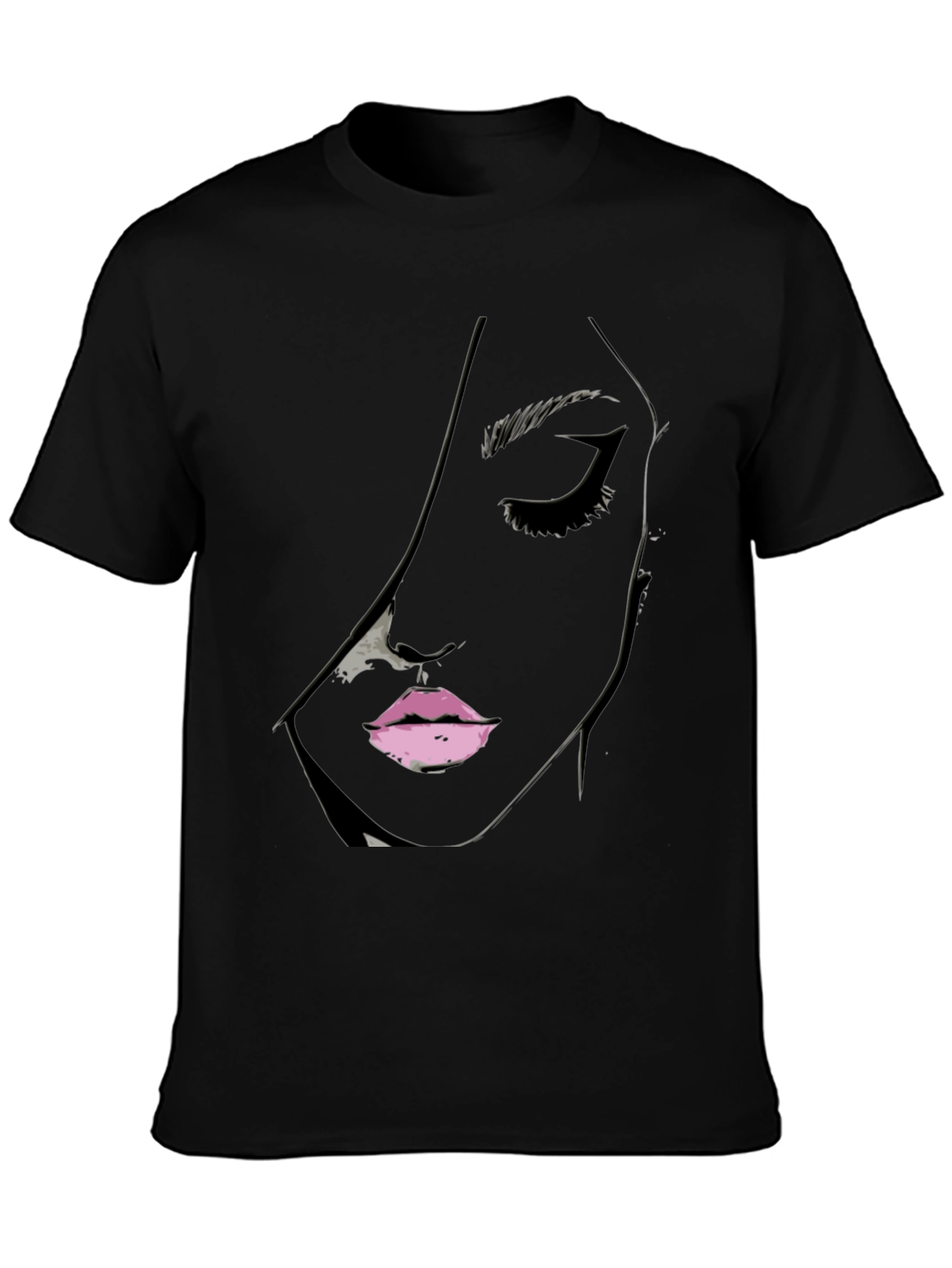 Black Tee with Abstract Face Design