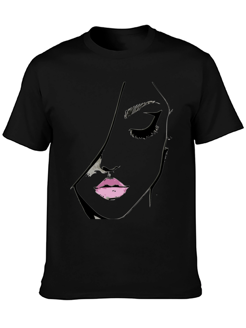 Black Tee with Abstract Face Design