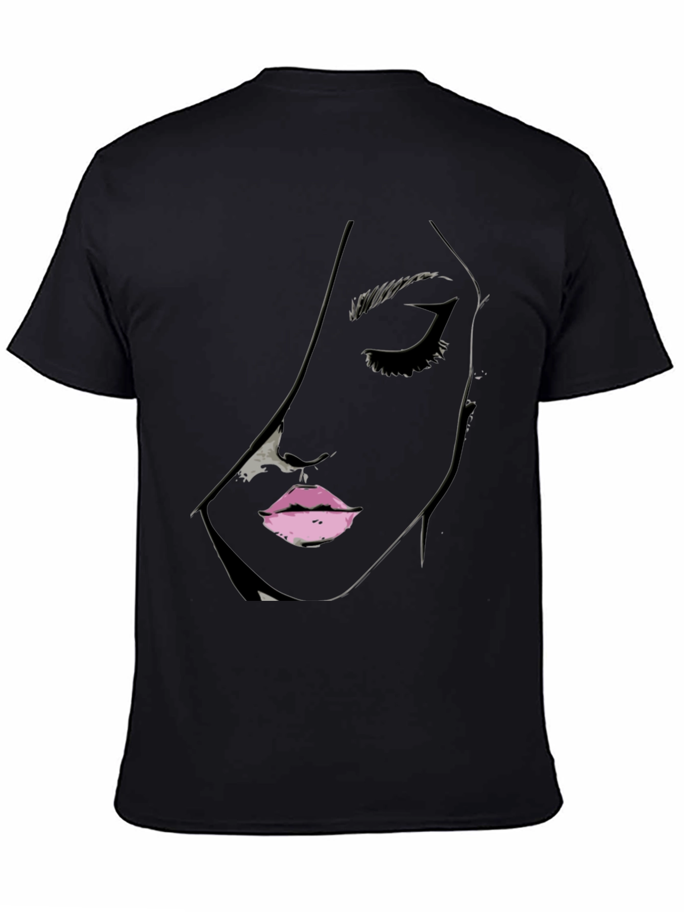 Black Tee with Abstract Face Design