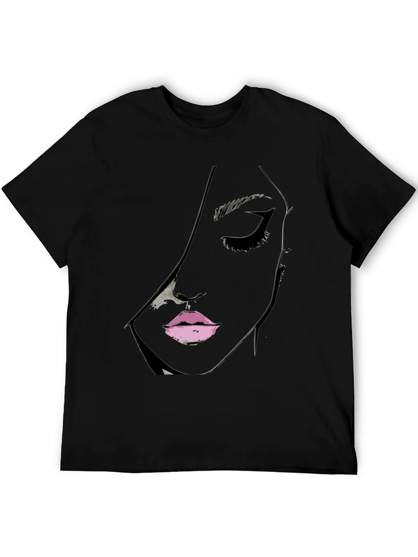 Black Tee with Abstract Face Design
