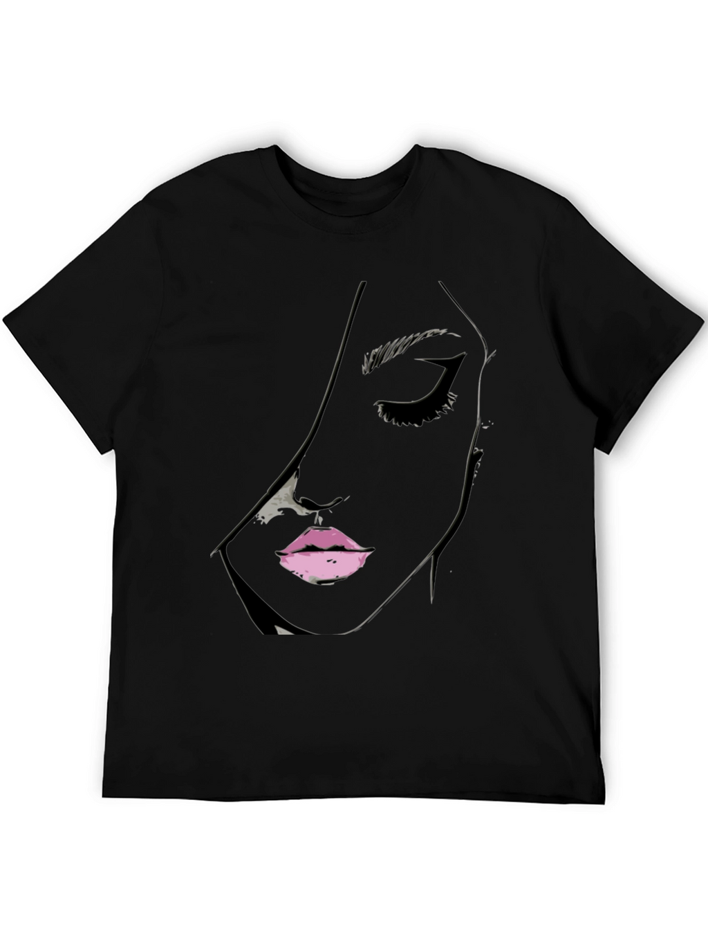 Black Tee with Abstract Face Design