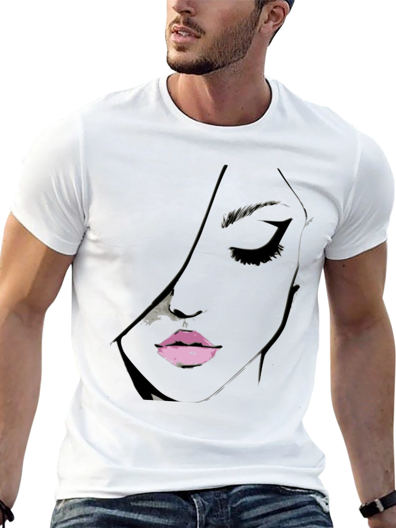 Black Tee with Abstract Face Design