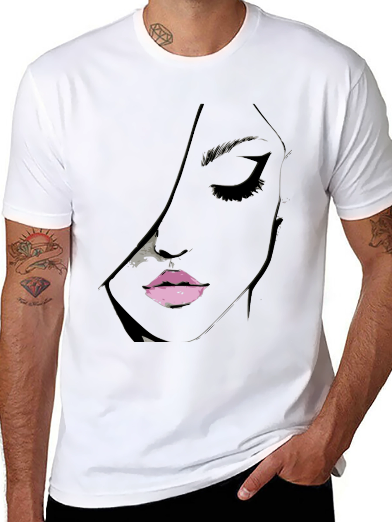 Black Tee with Abstract Face Design