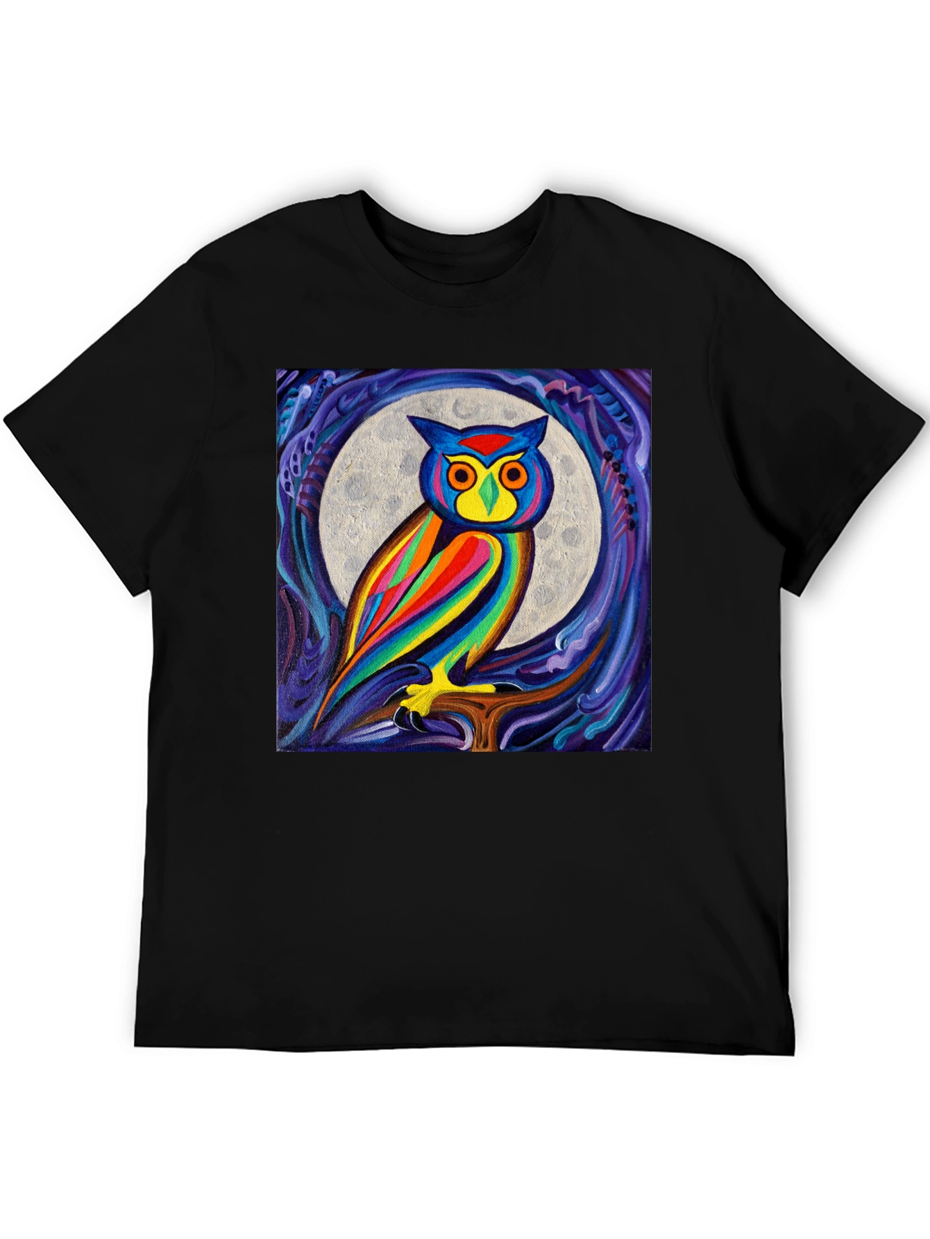 Colorful Owl Moon Art Graphic T-Shirt