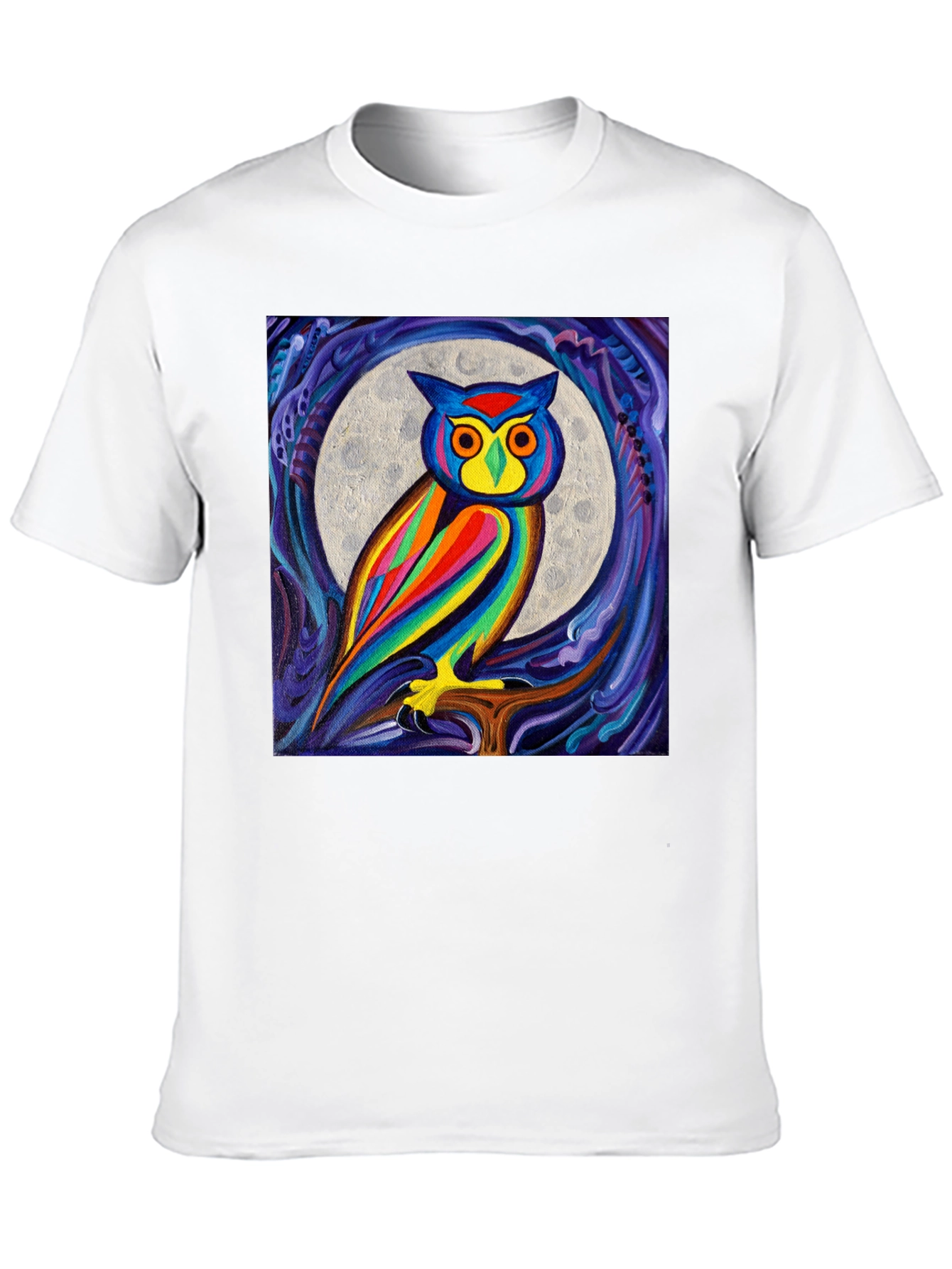 Colorful Owl Moon Art Graphic T-Shirt