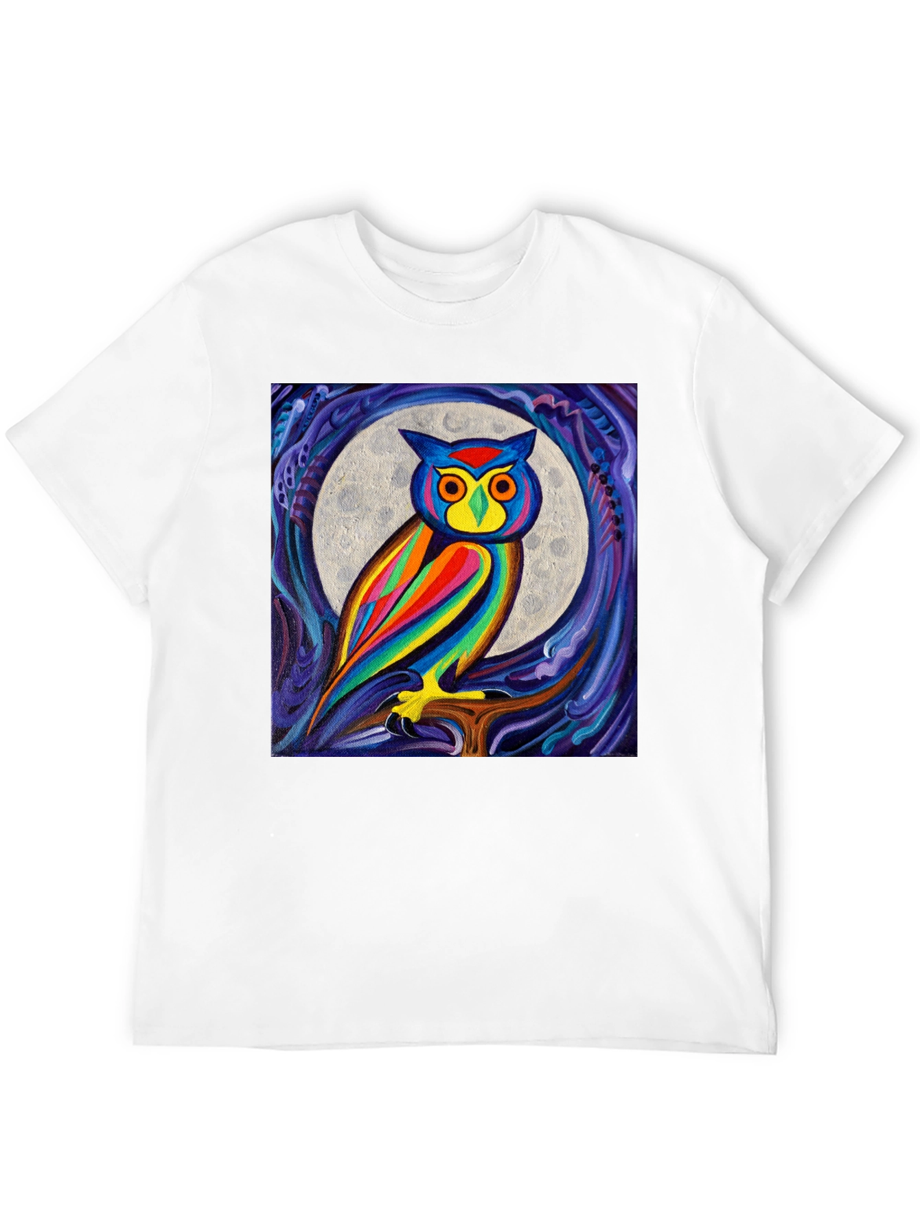 Colorful Owl Moon Art Graphic T-Shirt