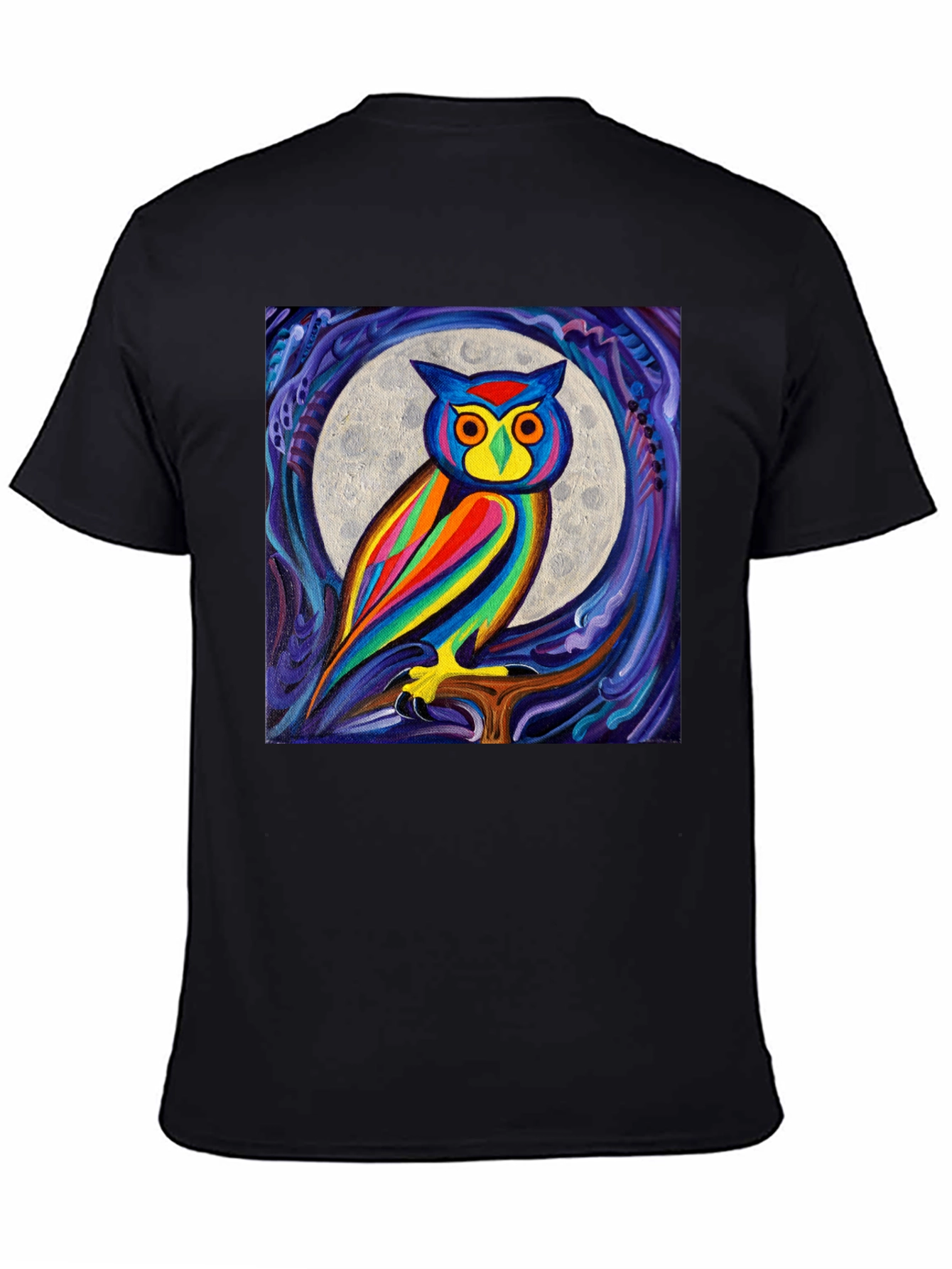 Colorful Owl Moon Art Graphic T-Shirt