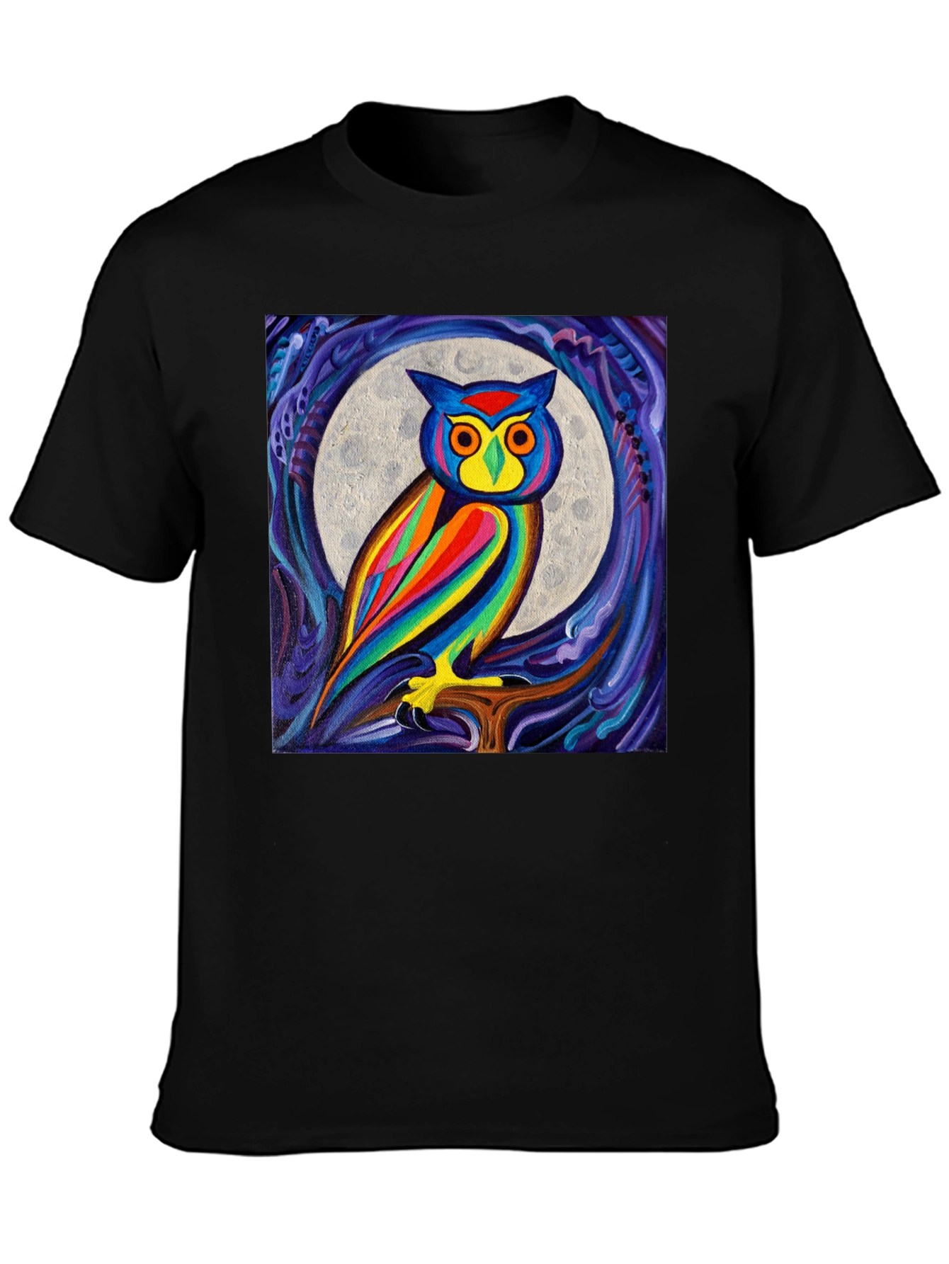 Colorful Owl Moon Art Graphic T-Shirt