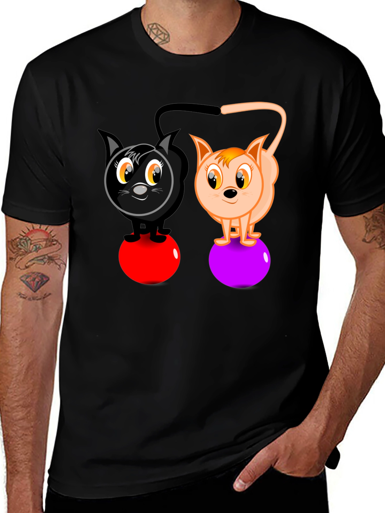 Cartoon Cats on Balls Graphic T-Shirt