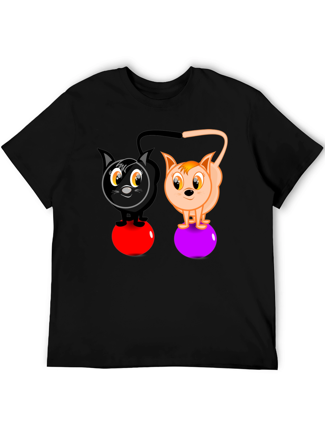 Cartoon Cats on Balls Graphic T-Shirt