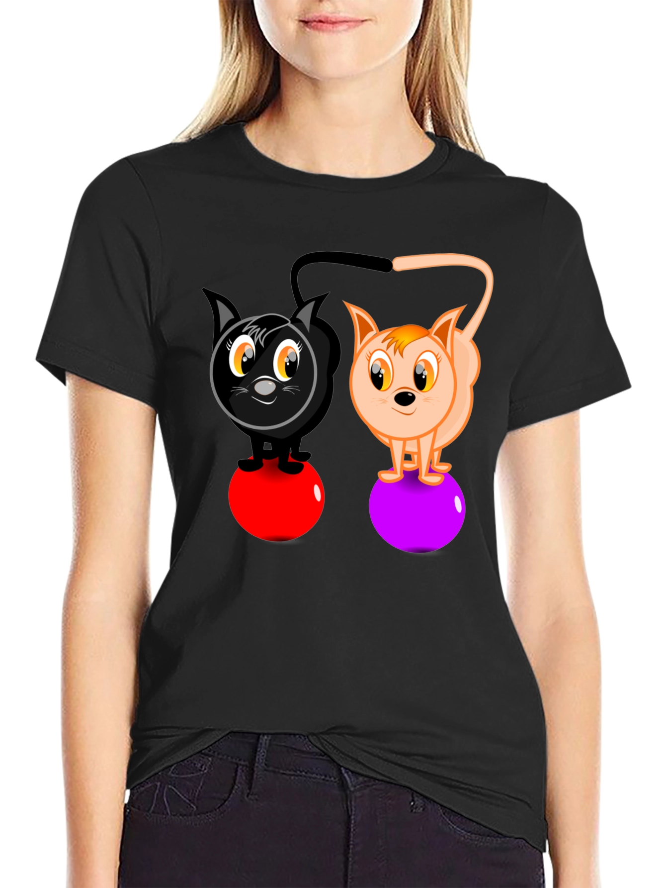 Cartoon Cats on Balls Graphic T-Shirt