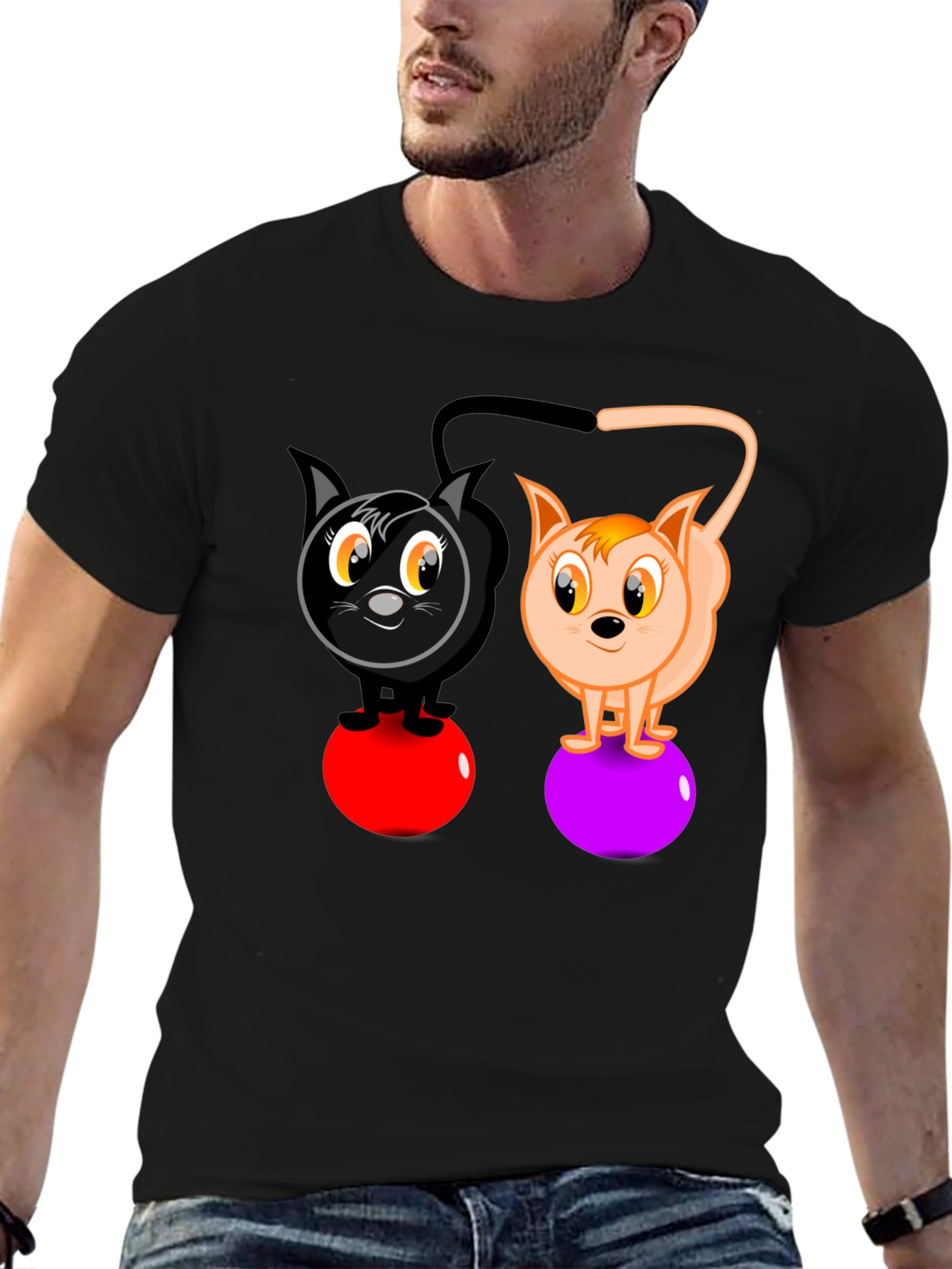 Cartoon Cats on Balls Graphic T-Shirt