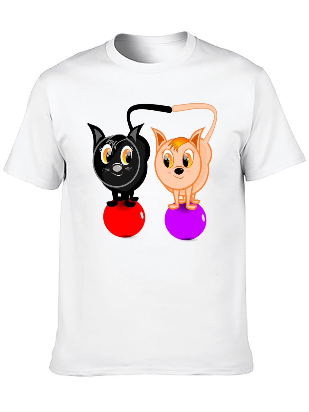 Cartoon Cats on Balls Graphic T-Shirt