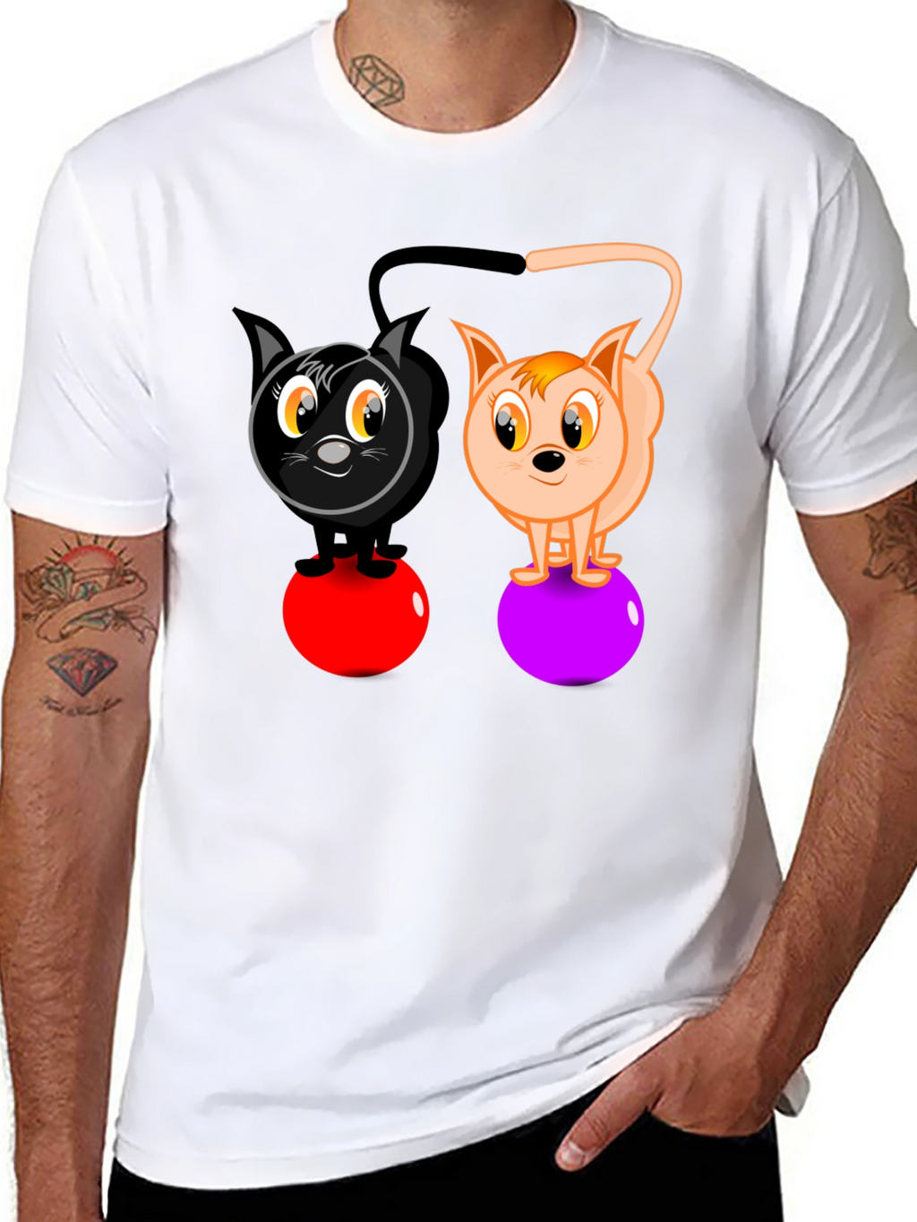 Cartoon Cats on Balls Graphic T-Shirt