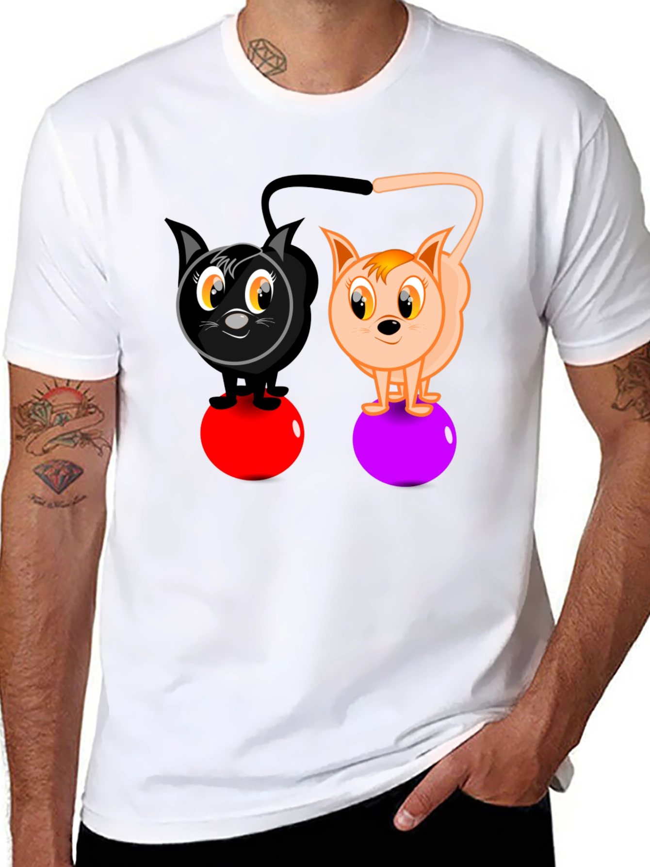 Cartoon Cats on Balls Graphic T-Shirt