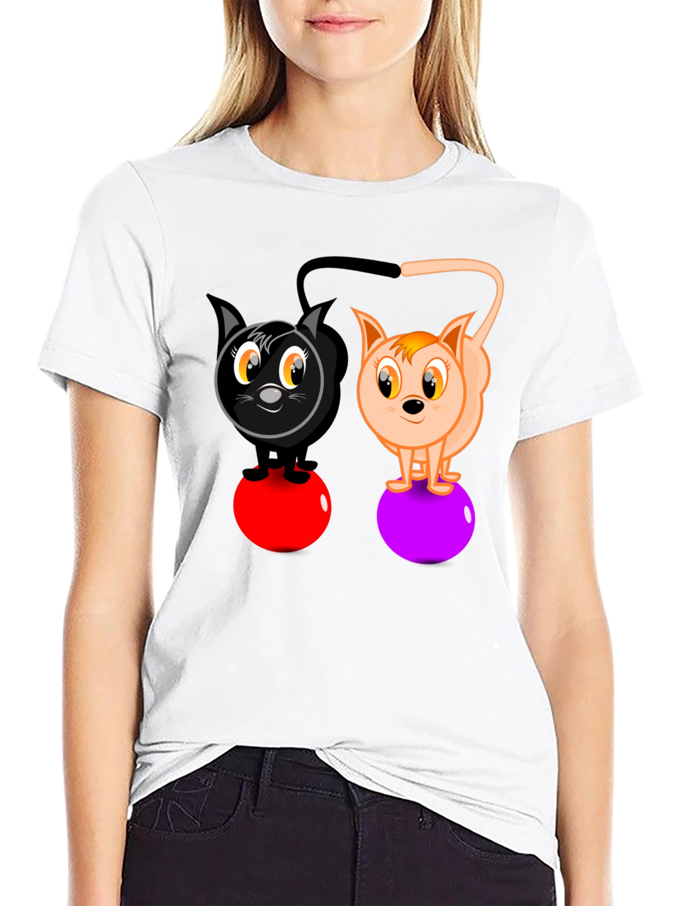 Cartoon Cats on Balls Graphic T-Shirt