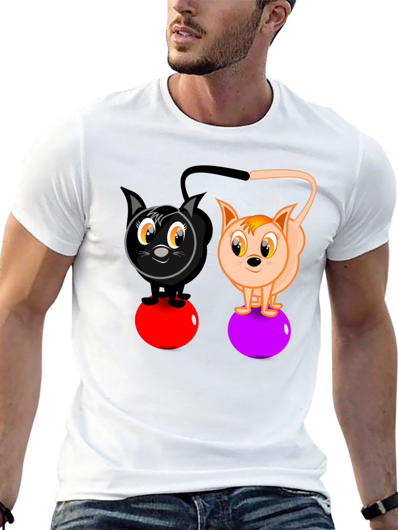 Cartoon Cats on Balls Graphic T-Shirt