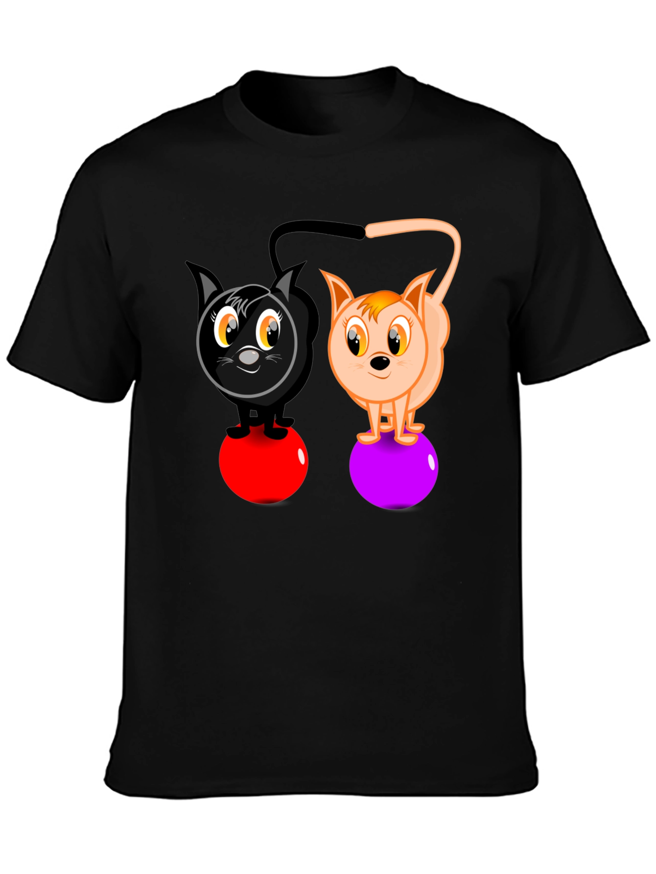 Cartoon Cats on Balls Graphic T-Shirt