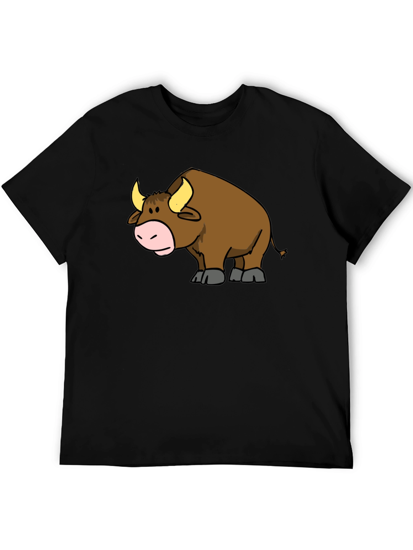 Cartoon Bull Graphic T-Shirt - Black