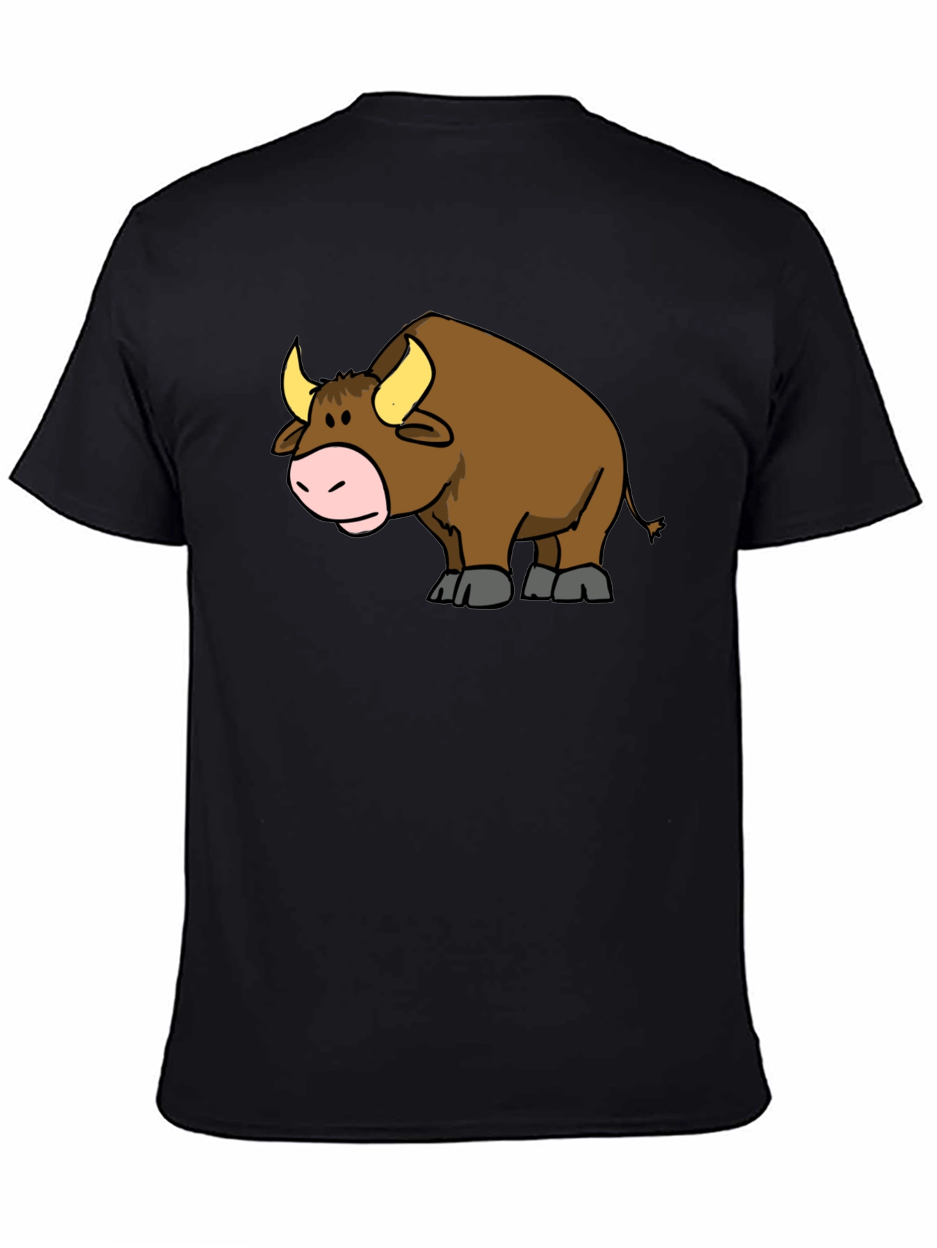Cartoon Bull Graphic T-Shirt - Black