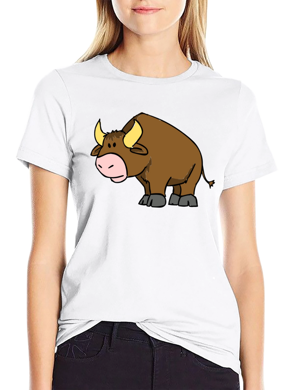 Cartoon Bull Graphic T-Shirt - Black