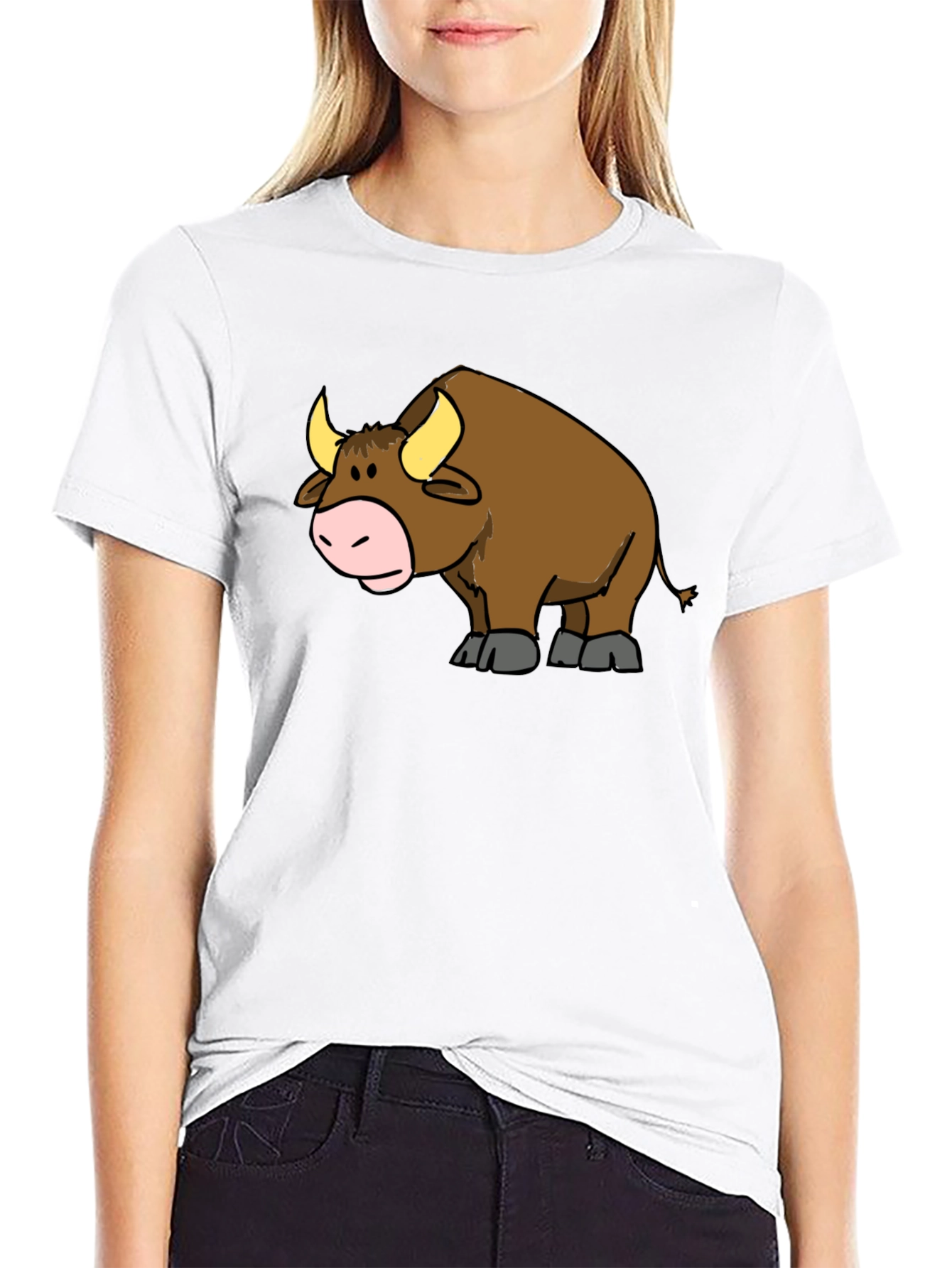 Cartoon Bull Graphic T-Shirt - Black